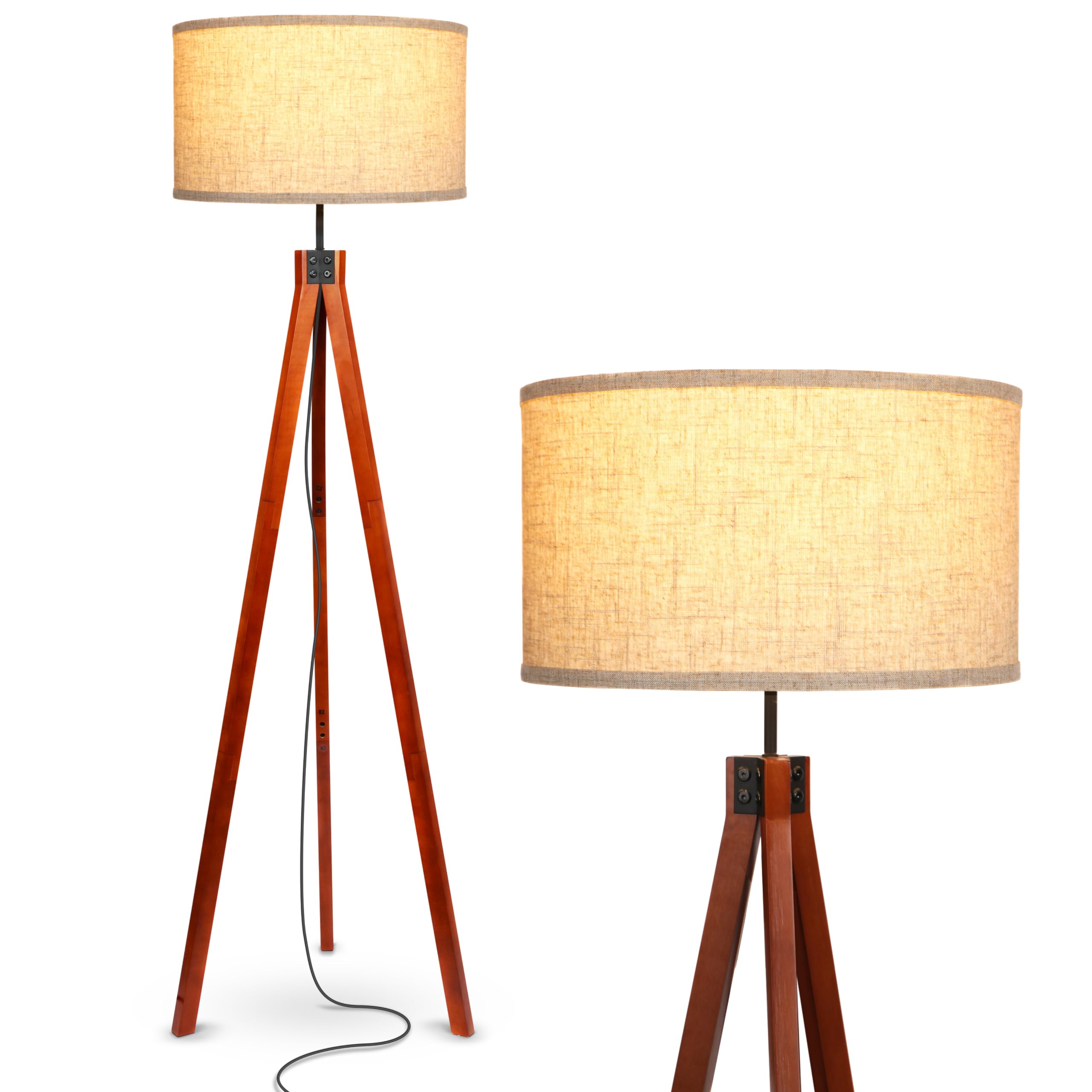 Brightech Eden Tripod Floor Lamp - Dimmable LED Standing Lamp with Solid Wood Legs for Bedroom, Office & Living Room | Modern Tree Lamp for Reading & Home Decor in Havana Brown | Perfect for Cozy Nights & Workspaces