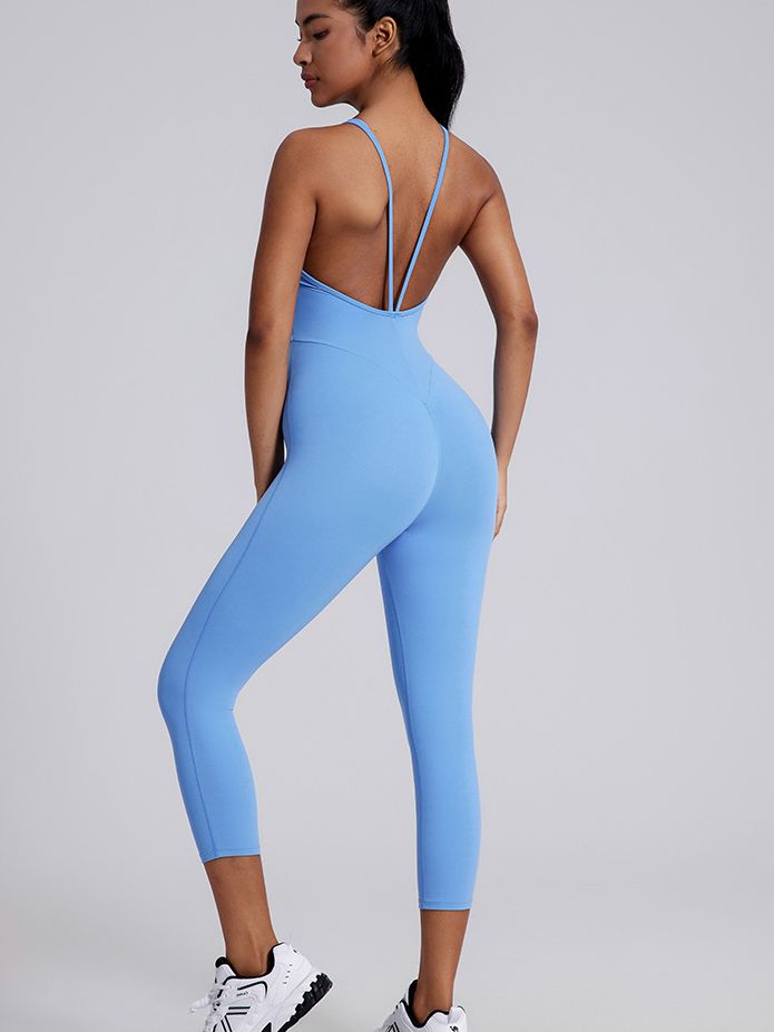 ZASUWA Women's V-Neck Cross Back Backless Bodycon Jumpsuit - Slimming Hip Lift Design for Evening Party, Clubwear & Night Out