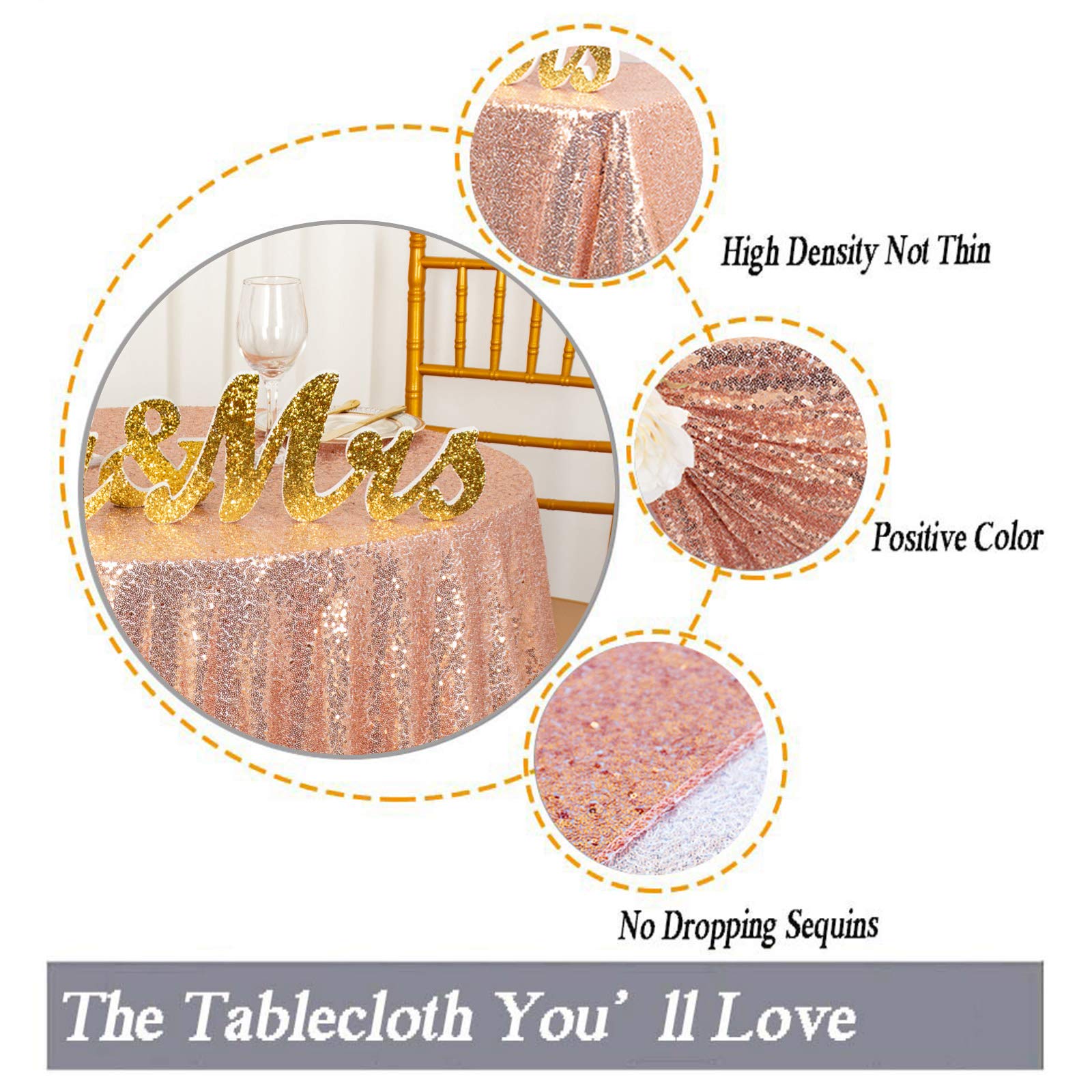120 Inch Rose Gold Sequin Tablecloth - Elegant Wedding Party Table Cover with Sparkling Sequin Fabric, Round Table Overlay for Banquet, Reception, and Special Events