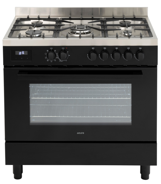 Euro EO90FSDPBL 90cm Dual Fuel Freestanding Oven - Professional Gas & Electric Range with 3-Year Warranty | Perfect for Home Kitchens, Restaurants & Baking Enthusiasts