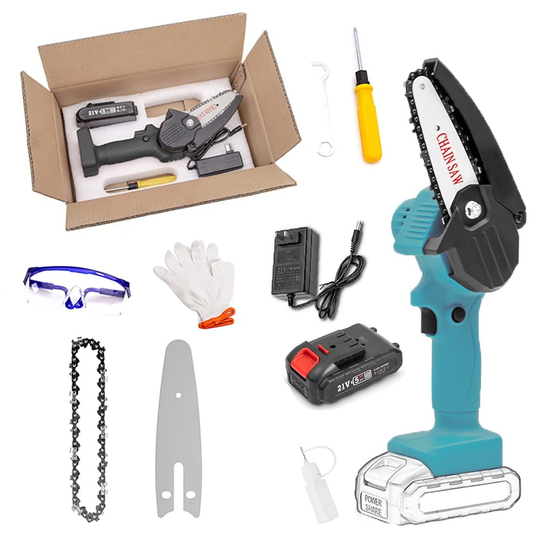 4 Inch Mini Chain Saw - Portable Electric Cordless Chainsaw with Battery & LED Light - Rechargeable Battery Powered Chainsaw with Charger - Perfect for Gardening, Wood Cutting, Tree Pruning & Outdoor Camping
