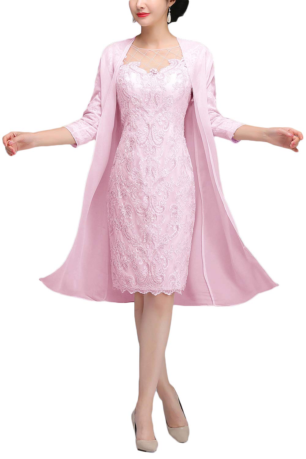 Elegant Lace Mother of the Bride Dress with Jacket - Tea Length Formal Gown for Wedding, Church & Special Occasions