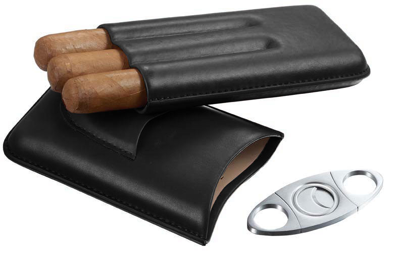 Visol Legendary Saddle Black Leather Cigar Case with Built-in Cutter - Premium Cigar Accessories for Travel, Gifts & Outdoor Smoking