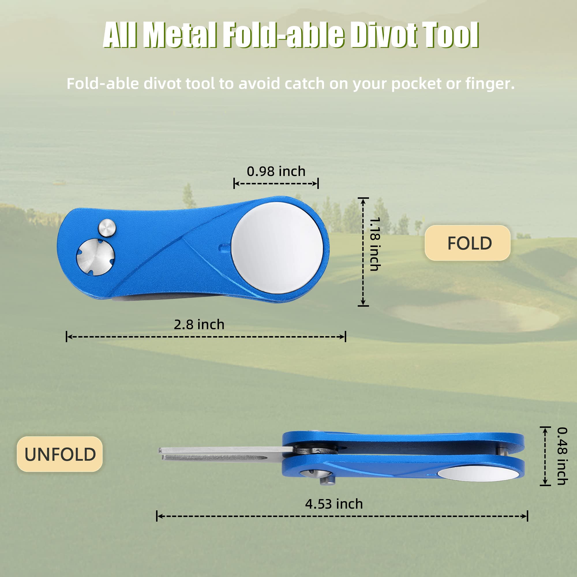 Premium All-Metal Foldable Golf Divot Repair Tool with Magnetic Ball Marker | Pop-Up Button Design | Durable Golf Accessories for Men | Perfect for Course Maintenance & Practice Sessions