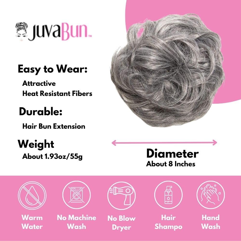 Juvabun Messy Bun Hair Piece - Salt & Pepper | Realistic Synthetic Hair Bun Scrunchie for Women & Men | Washable Everyday Wear Hair Accessory | Perfect for Work, Gym & Casual Outings