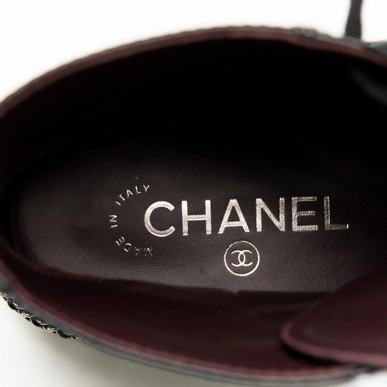 Chanel Black Leather Combat Boots Women's Size 36.5 - Stylish & Comfortable Ankle Boots for Everyday Wear, Night Out & Fashion Street Style