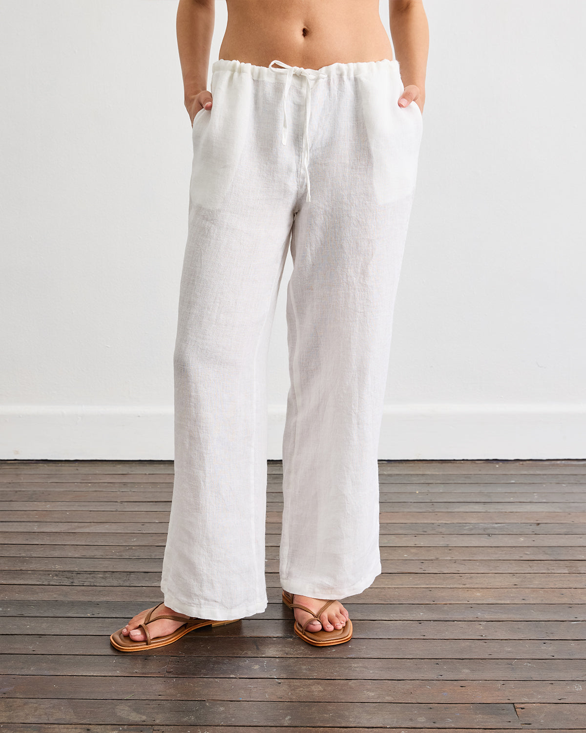 Best White Linen Lounge Pants for Women - Soft Comfortable Elastic Waist Pajama Pants - Perfect for Yoga, Sleepwear & Home Relaxation