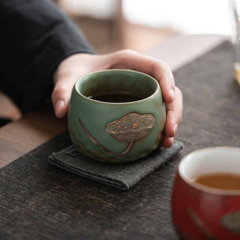Premium Handcrafted Kiln-Fired Lotus Kung Fu Tea Cup Set of 4 - Traditional Chinese Ceramic Teacups for Gongfu Tea Ceremony, Home Decor & Gift Giving