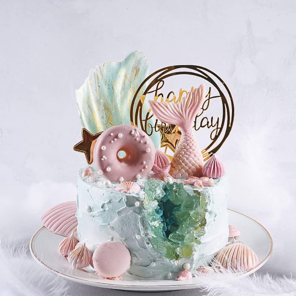 Gold Happy Birthday Cake Topper Set - 7 Piece Acrylic Cake Decorations for Cupcakes & Wedding Cakes - Elegant Party Dessert Toppers for Birthdays, Anniversaries & Special Celebrations