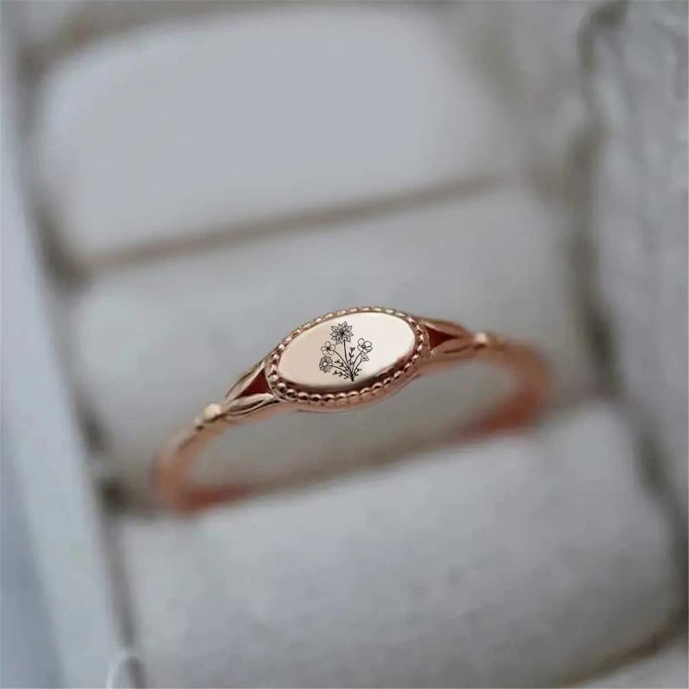 SIMONLY Personalized Birth Month Flower Ring for Women & Men - 925 Sterling Silver Mother's Day & Birthday Gift - Perfect for Anniversary, Valentine's Day & Special Occasions
