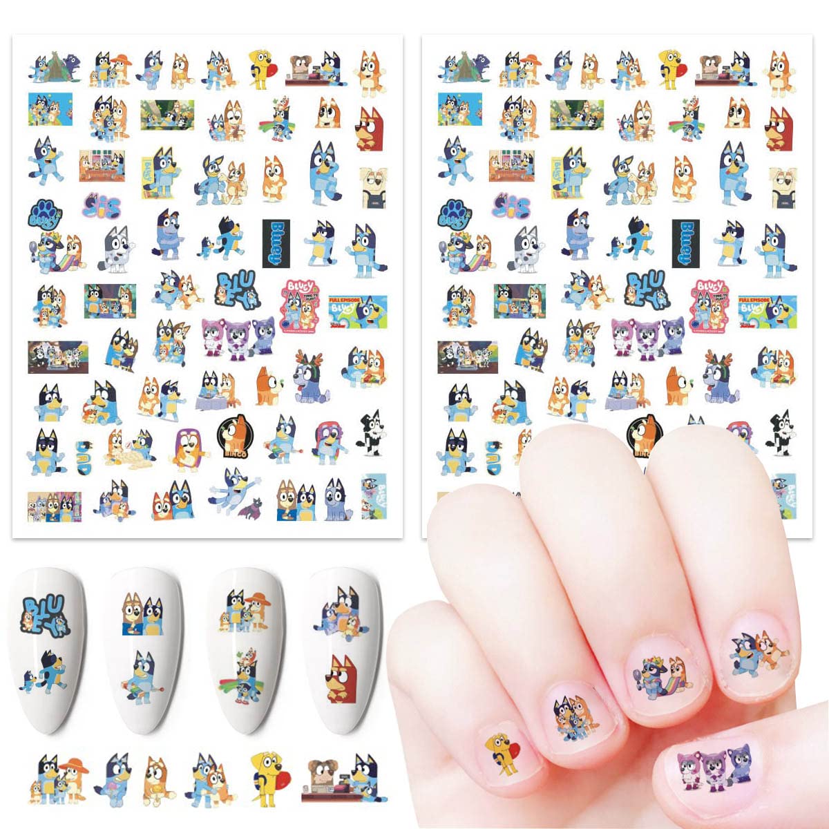 Cute Cartoon 3D Blue Dogs Nail Art Stickers - Self-Adhesive Nail Decals for Girls, Kids & Women - Anime Kawaii Designer Manicure Tips (2 Sheets, 120+ Decals) - Perfect for Parties, DIY Nail Art & Gift Giving