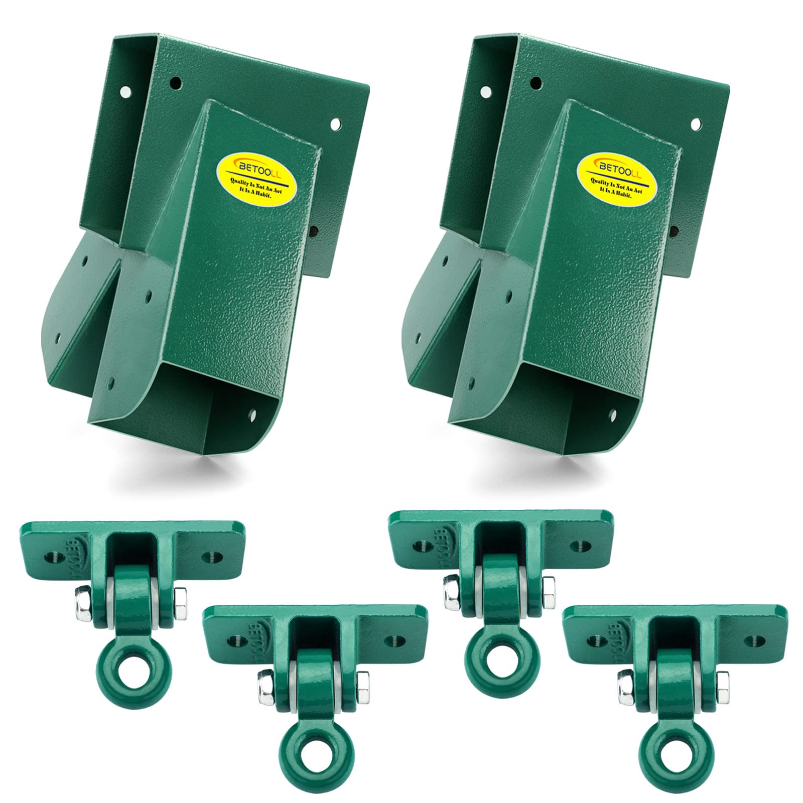 BETOOLL Heavy Duty Swing Set Brackets (1 Set) & Swing Hangers (2 Pairs - Green) for Outdoor Playsets, Backyard Swings, Tree Swings - Durable Metal Hardware for Kids Playground Equipment