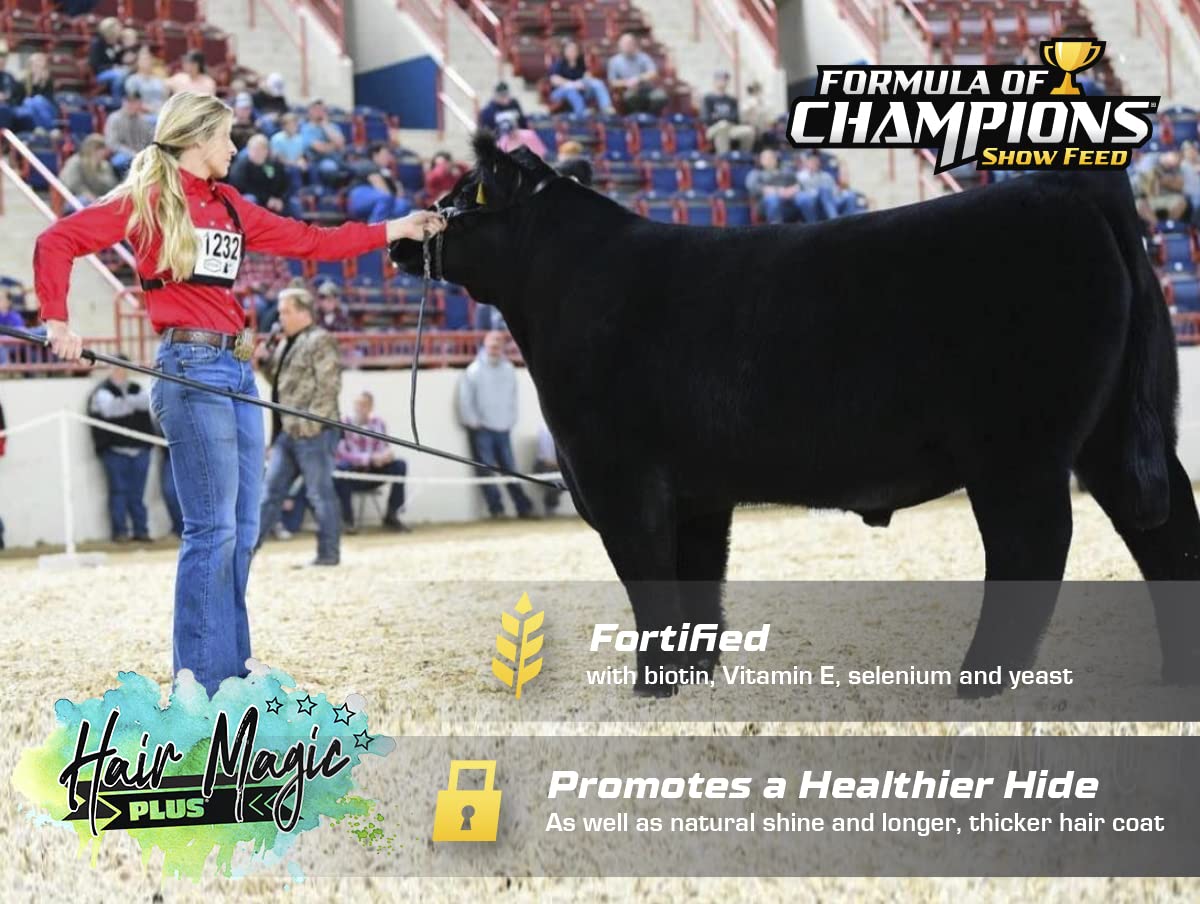 Hair Magic Plus Pelleted Topdress Supplement for Show Animals - 30 lb Bucket | Enhances Coat Shine & Health for Livestock, Horses & Pets | Perfect for Competitions & Grooming