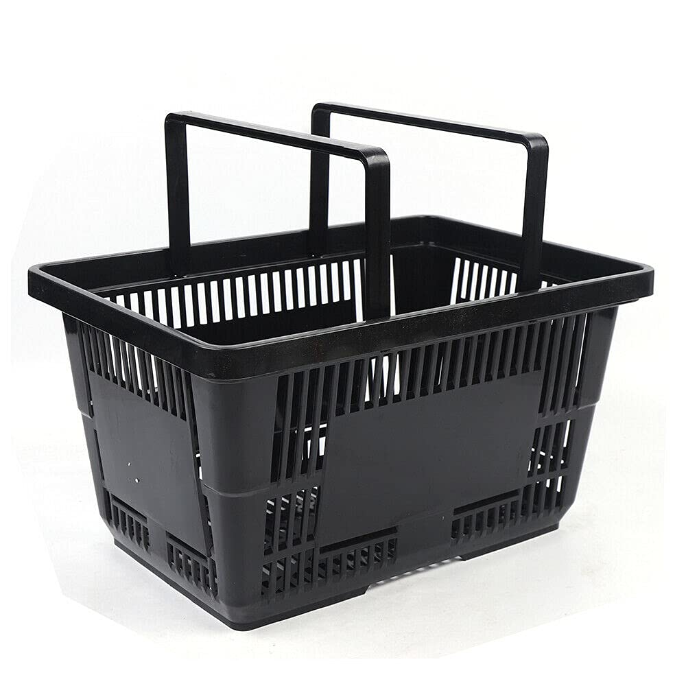 12-Pack Black Heavy-Duty Plastic Shopping Baskets with Ergonomic Handles, 28L Large Capacity - Perfect for Grocery Stores, Supermarkets & Retail Shops (US Stock) - Ideal for Organizing Produce, Displaying Merchandise & Customer Convenience