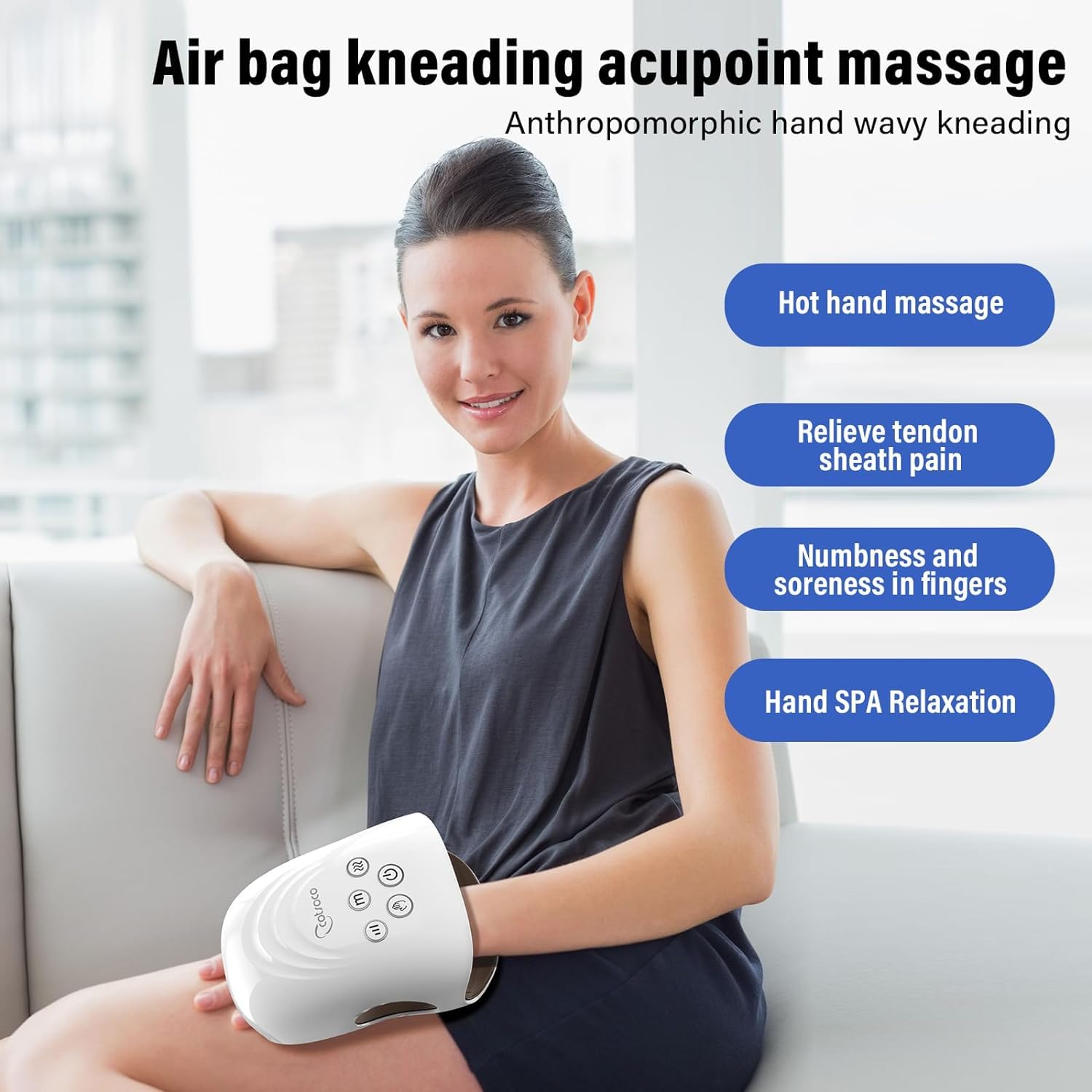 Cotsoco Hand Massager with Heat & Compression - Relief for Arthritis, Carpal Tunnel & Hand Pain - Perfect Gift for Women, Men, Mom - White - Ideal for Office Workers, Seniors & Home Relaxation
