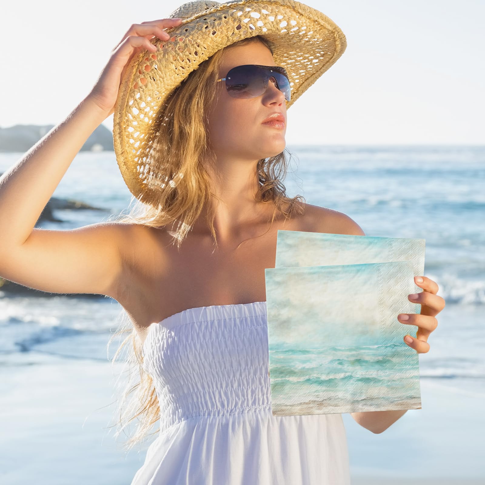 40Pcs Disposable Beach Party Napkins - Ocean Waves Themed Summer Party Decorations for Sea Themed Events, Beach BBQs, Pool Parties & Coastal Weddings (Blue)