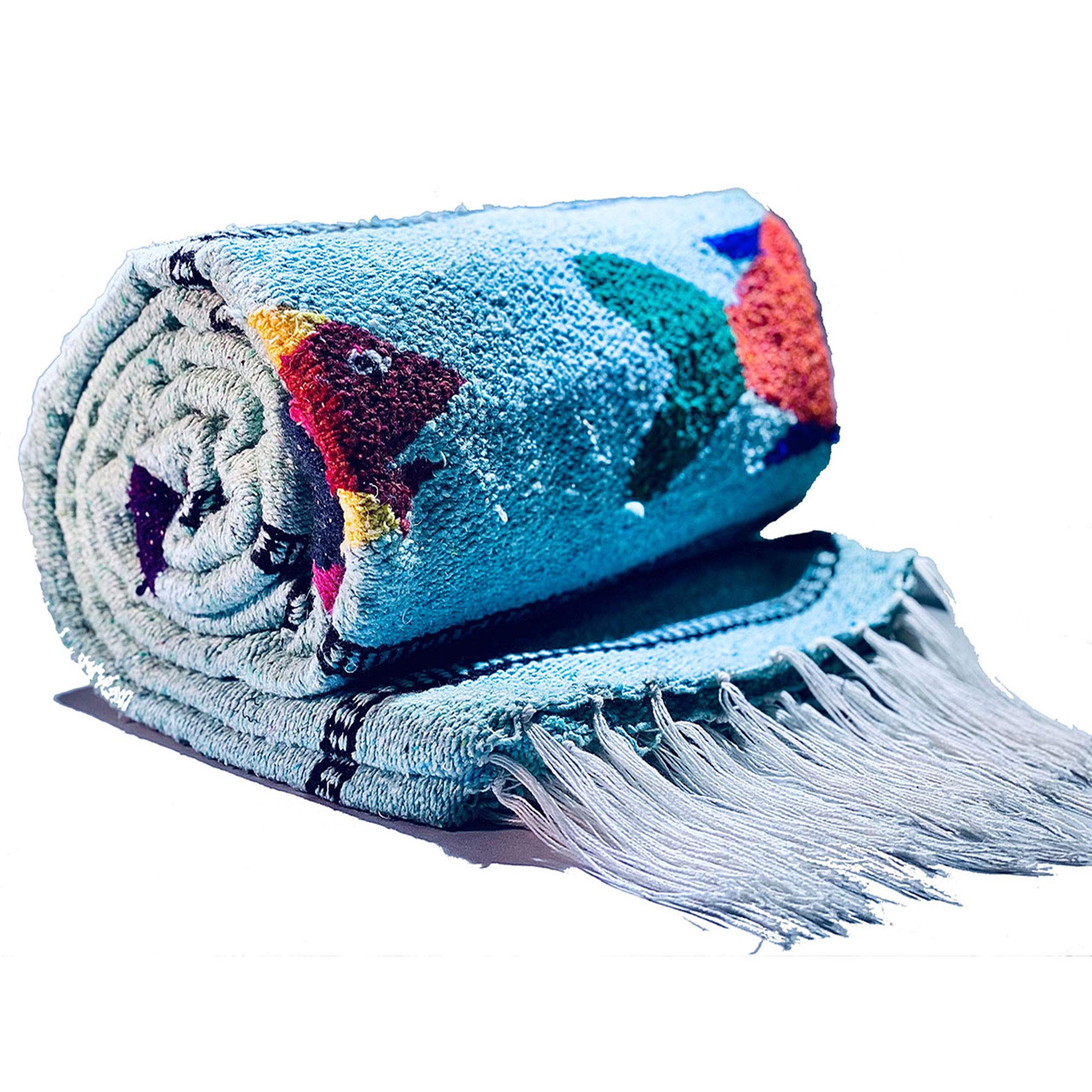 Handwoven Mexican Serape Blanket - Reversible Yoga Mat, Camping & Beach Throw, Picnic Blanket - Boho Home Decor & Car Accessory (Fish/Ice Design) - Perfect for Outdoor Adventures, Cozy Home Use & Travel