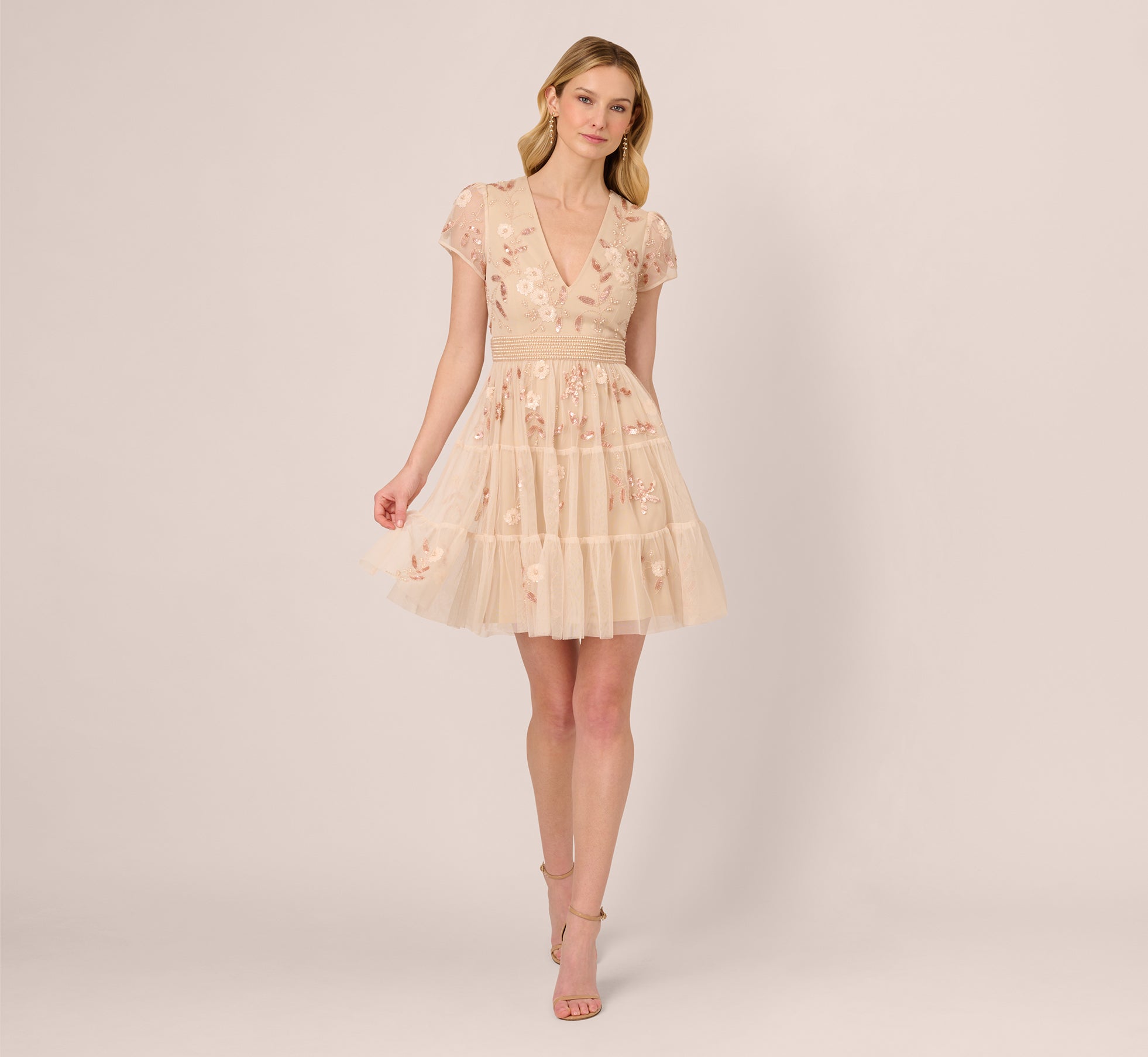 Pearly Sequin Cap Sleeve Cocktail Dress in Pale Pink - Perfect for Evening Parties, Prom, and Special Occasions
