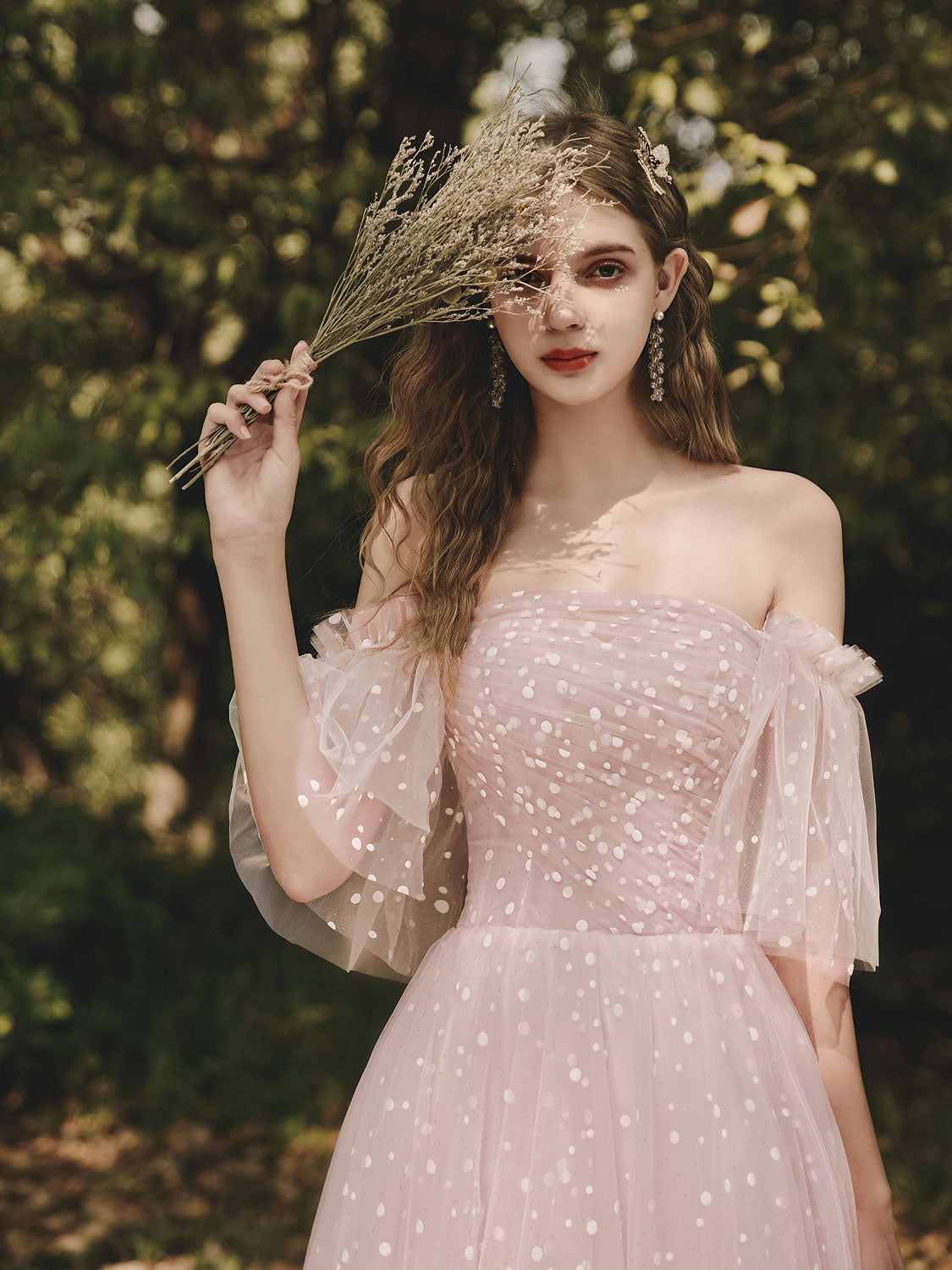 Elegant Pink Tulle Long Prom Dress | Off Shoulder Formal Graduation Gown for Women | Perfect for Prom Night, Homecoming & Special Occasions