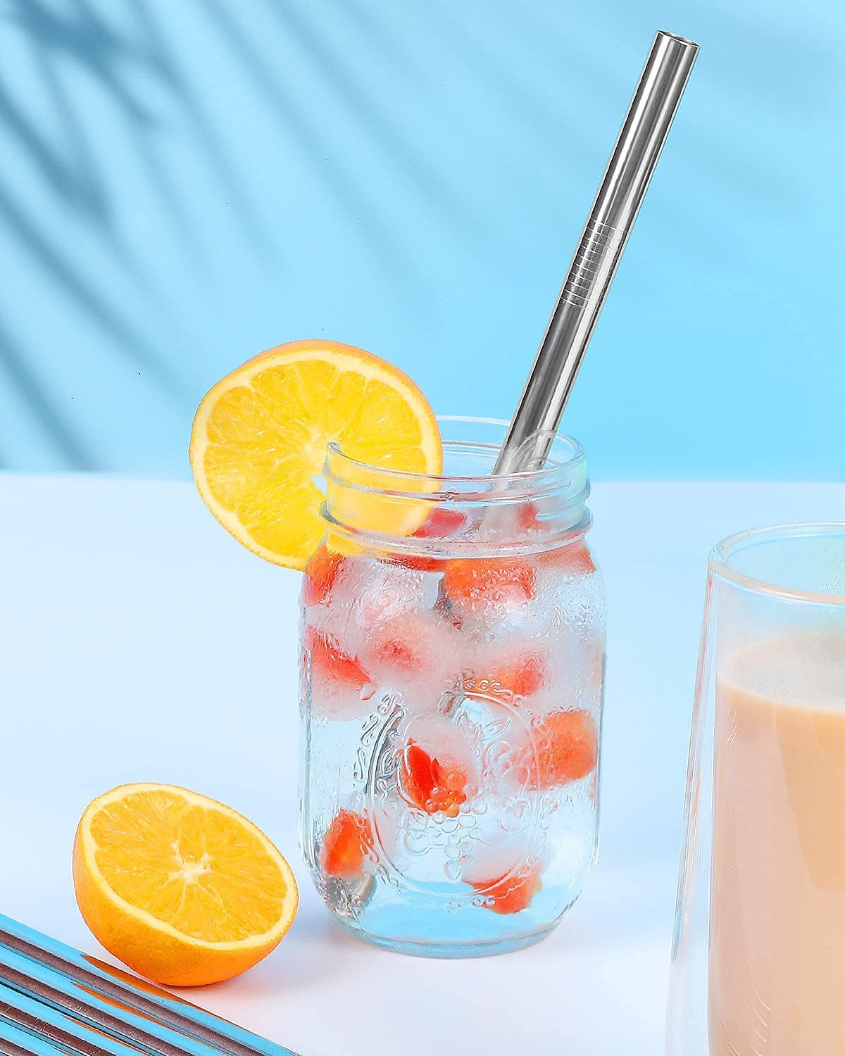 Premium Stainless Steel Smoothie Straws - Set of 6 Reusable Metal Milkshake Straws (10.5