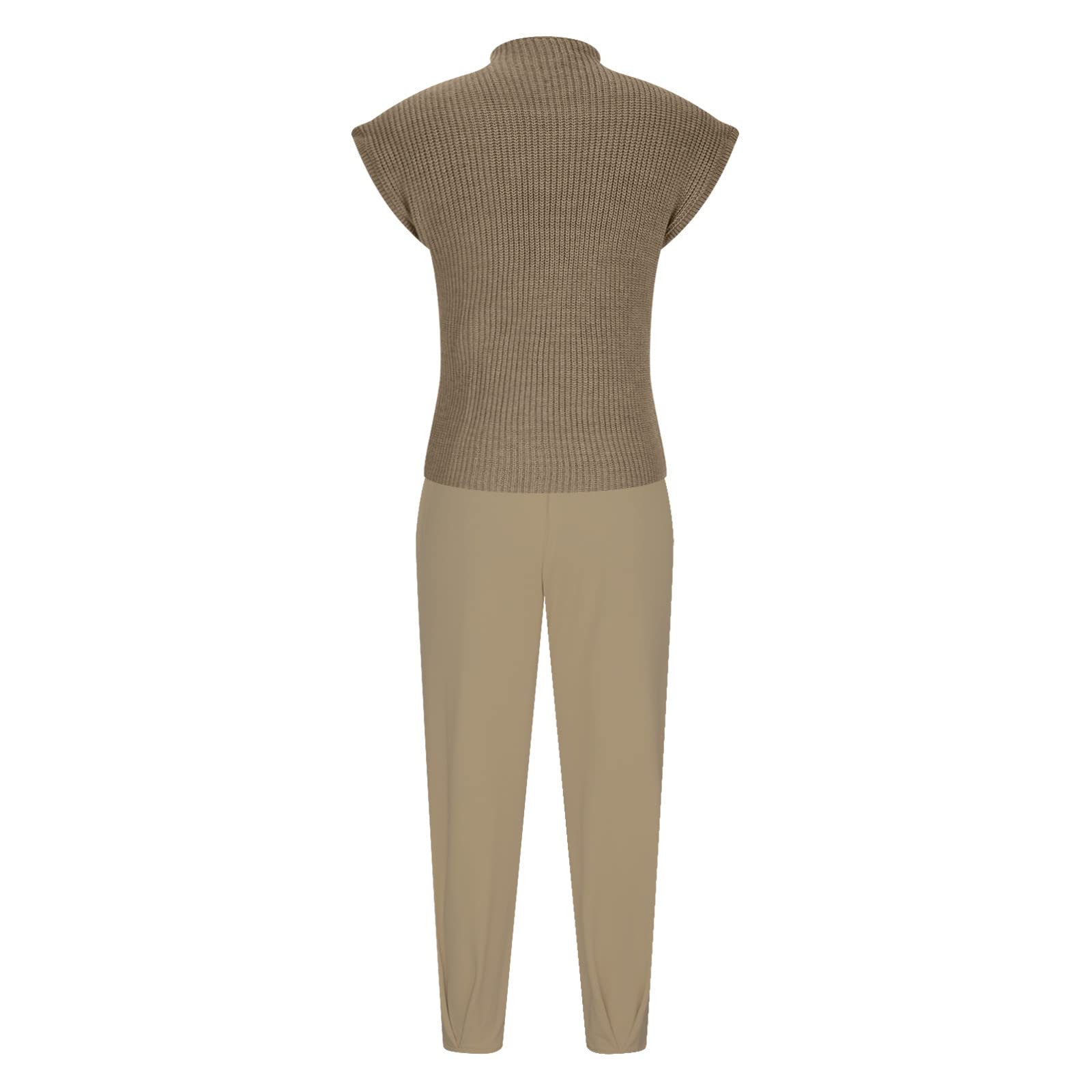 Women's 2 Piece Lounge Set - Soft Knit Short Sleeve Crewneck Pocket Top with Tapered Long Pants | Cozy Sweater Outfit for Home, Travel & Casual Wear