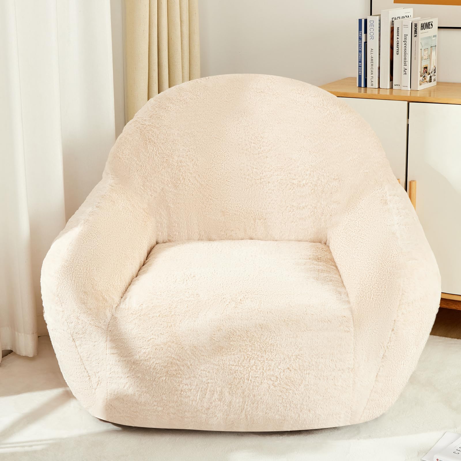Giant Bean Bag Chair with Armrests - Non-Slip Oversized Bean Bag Sofa for Adults, Removable Washable Cover, Comfy Lounge Chair for Living Room, Bedroom, Dorm (Beige) - Perfect for Relaxing, Gaming & Movie Nights