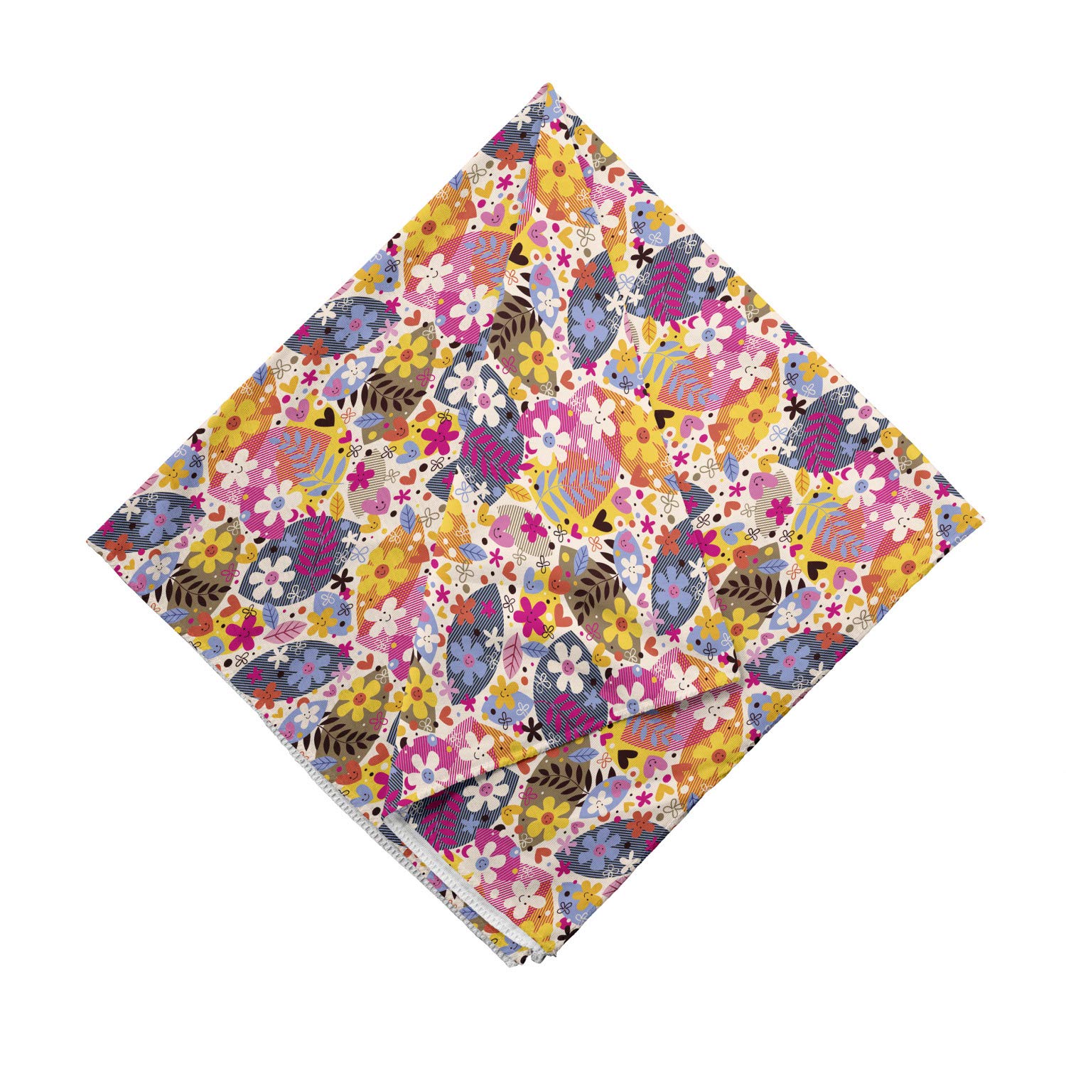 Ambesonne Floral Bandana - Spring Theme Happy Flowers Unisex Head Scarf & Neck Tie for Women, Men - Perfect for Outdoor Activities, Music Festivals, and Casual Wear