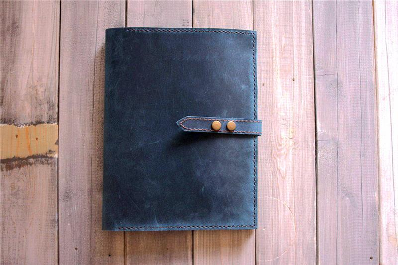 Premium Blue Leather iPad Case with Notebook Holder - Stylish Portfolio Cover for Work, School & Travel