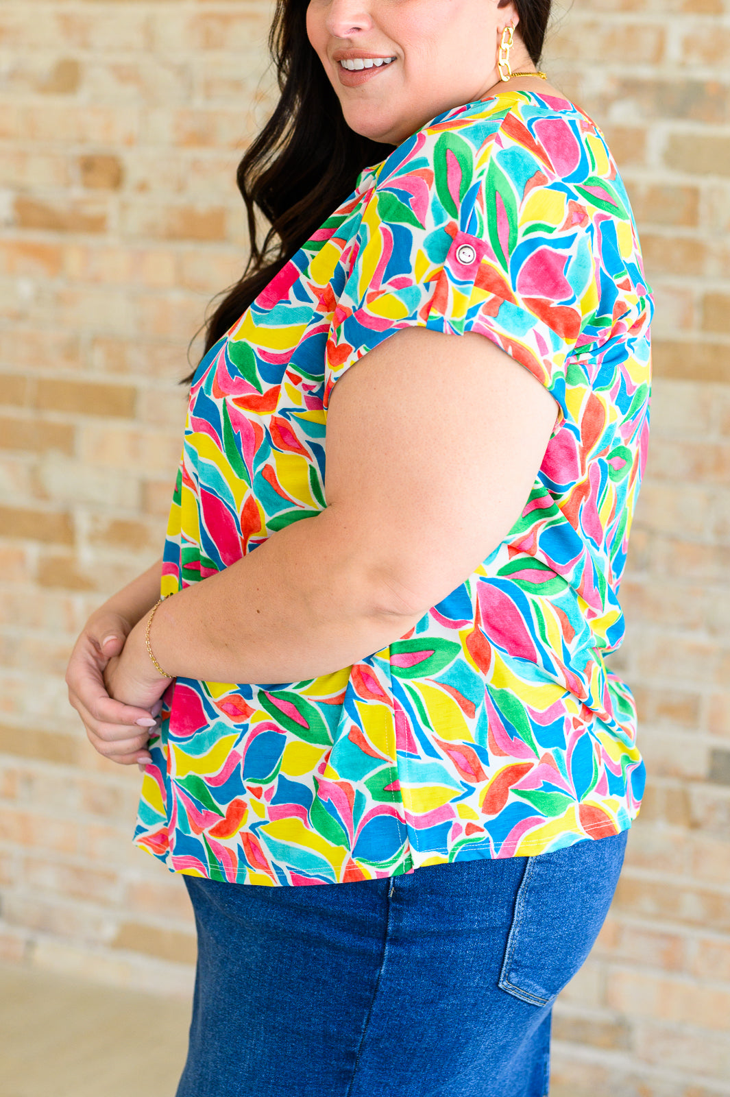 Lizzy Cap Sleeve Top - Women's Emerald & Teal Mod Floral Blouse for Casual Wear, Office Outfits & Summer Fashion