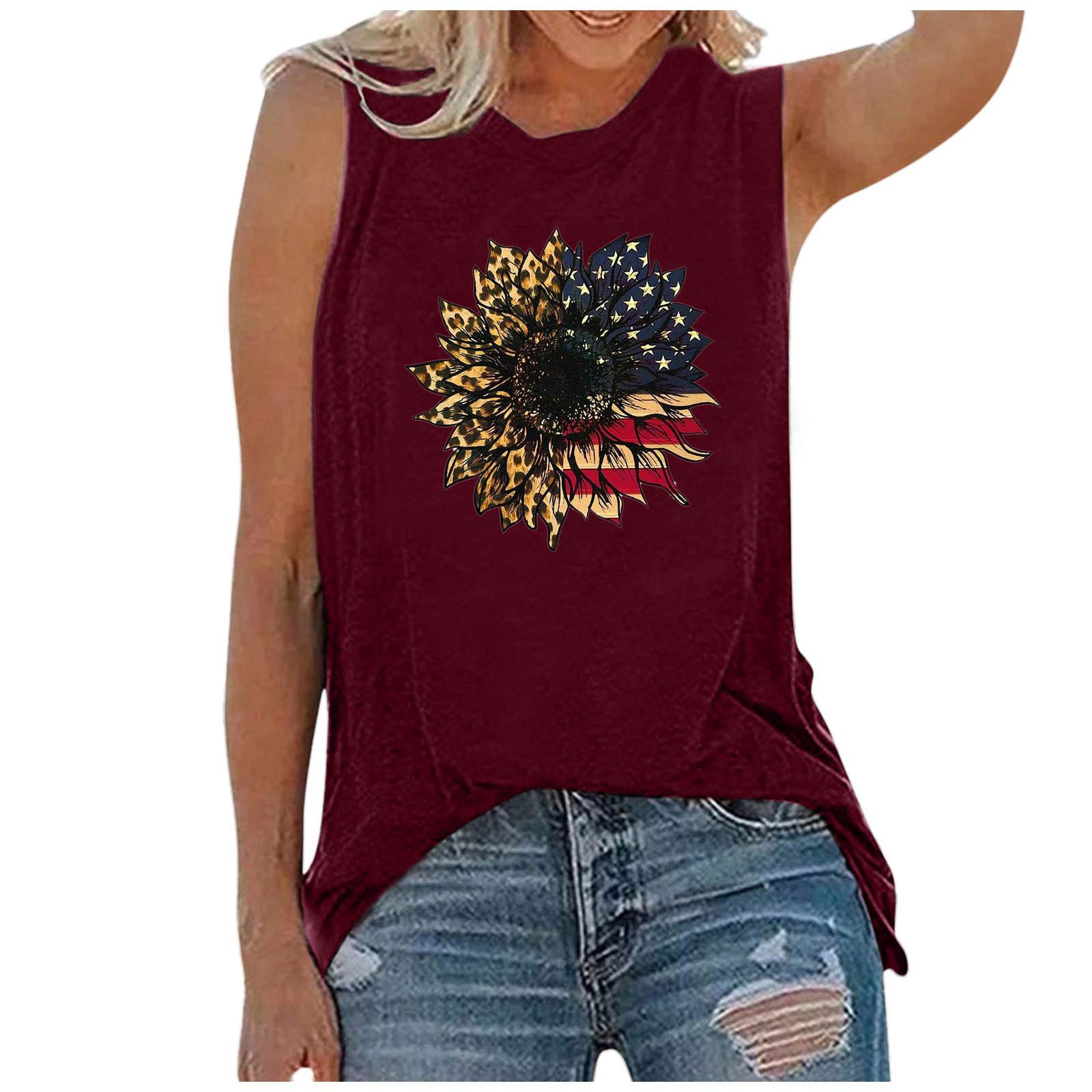 Women's Graphic Printed Tank Tops - Sleeveless Crop Top Blouse & Loose Tee for Summer | 4th of July Shirts, Casual Wear, Beach Outfits & Festival Fashion