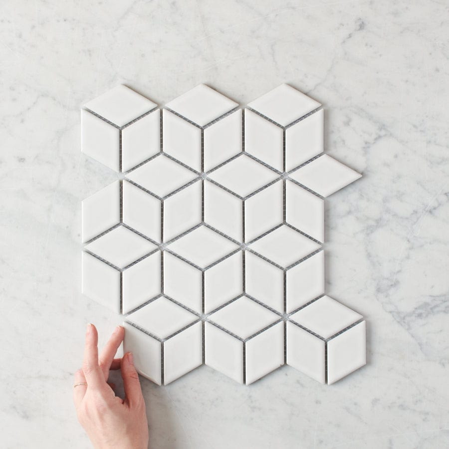 Premium Oakley Cube White Gloss Mosaic Tile - High-Quality Ceramic Wall & Floor Tiles for Bathroom, Kitchen Backsplash, and Shower Renovation