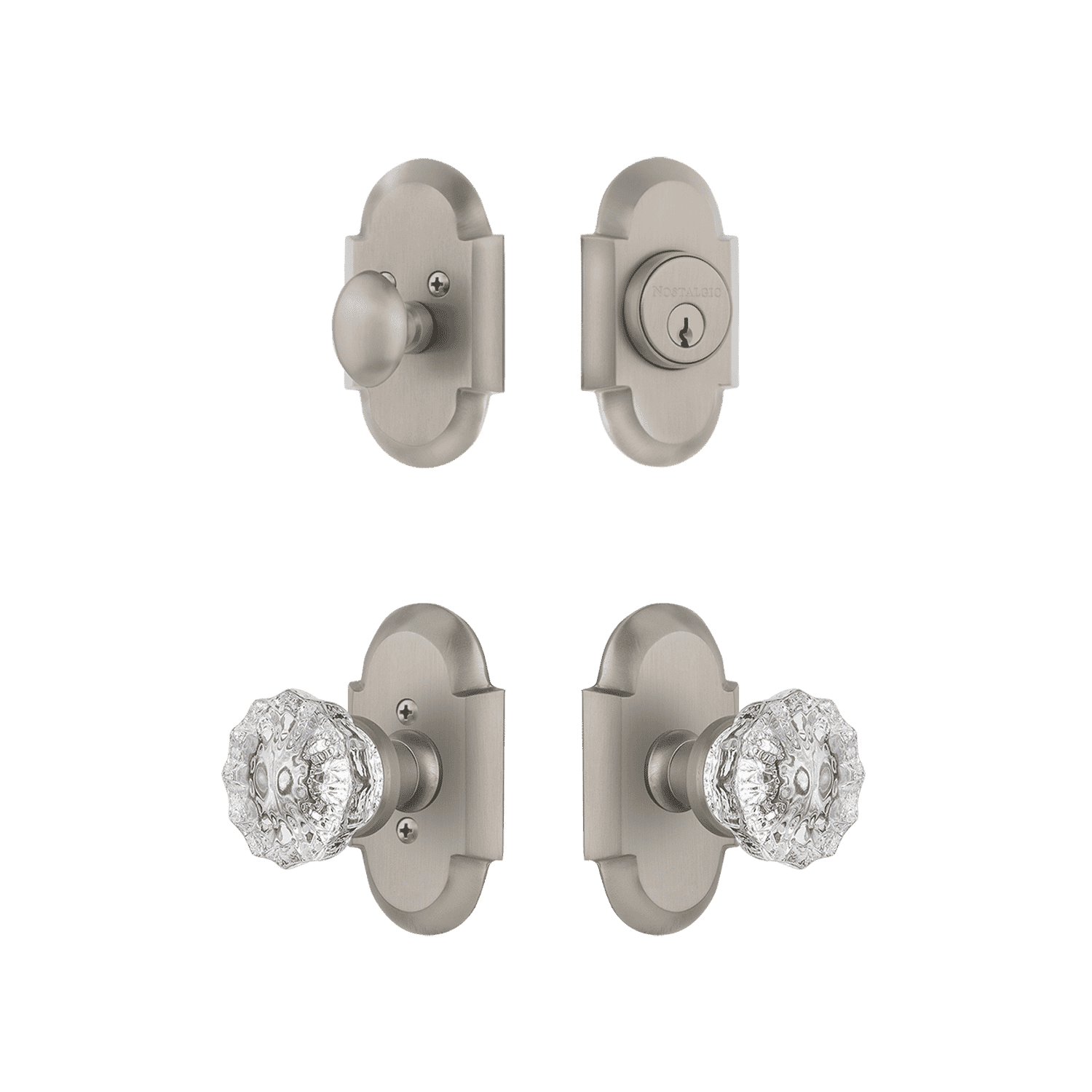 Elegant Cottage Entry Door Set with Crystal Knob in Satin Nickel Finish - Perfect for Farmhouse, Victorian & Traditional Home Entryways