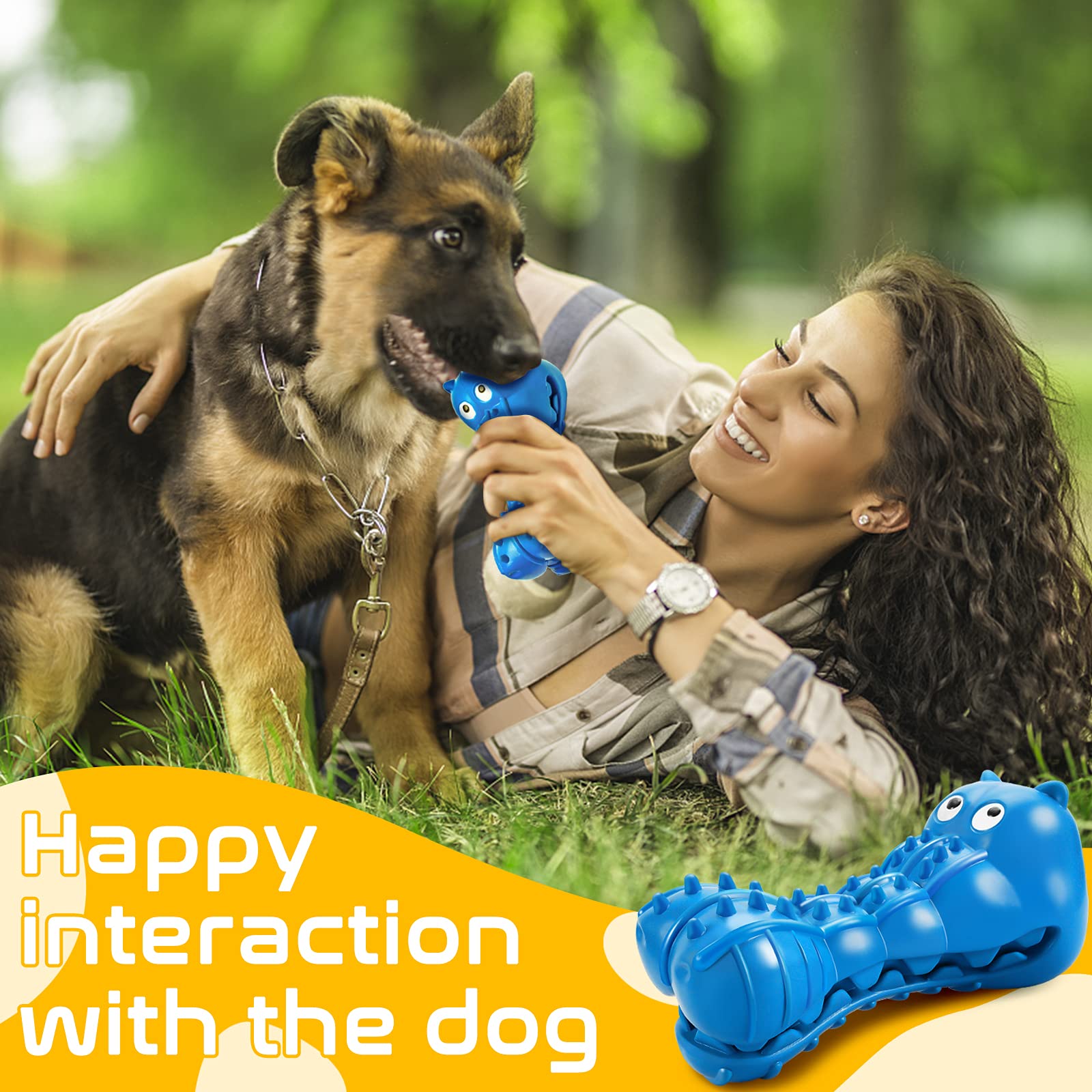**Rmolitty Indestructible Squeaky Dog Toys for Aggressive Chewers - Durable Natural Rubber Chew Toys for Large & Medium Breed Dogs - Non-Toxic, Tough & Long-Lasting (Hippo-Blue) - Perfect for Playtime, Training & Teething Relief**