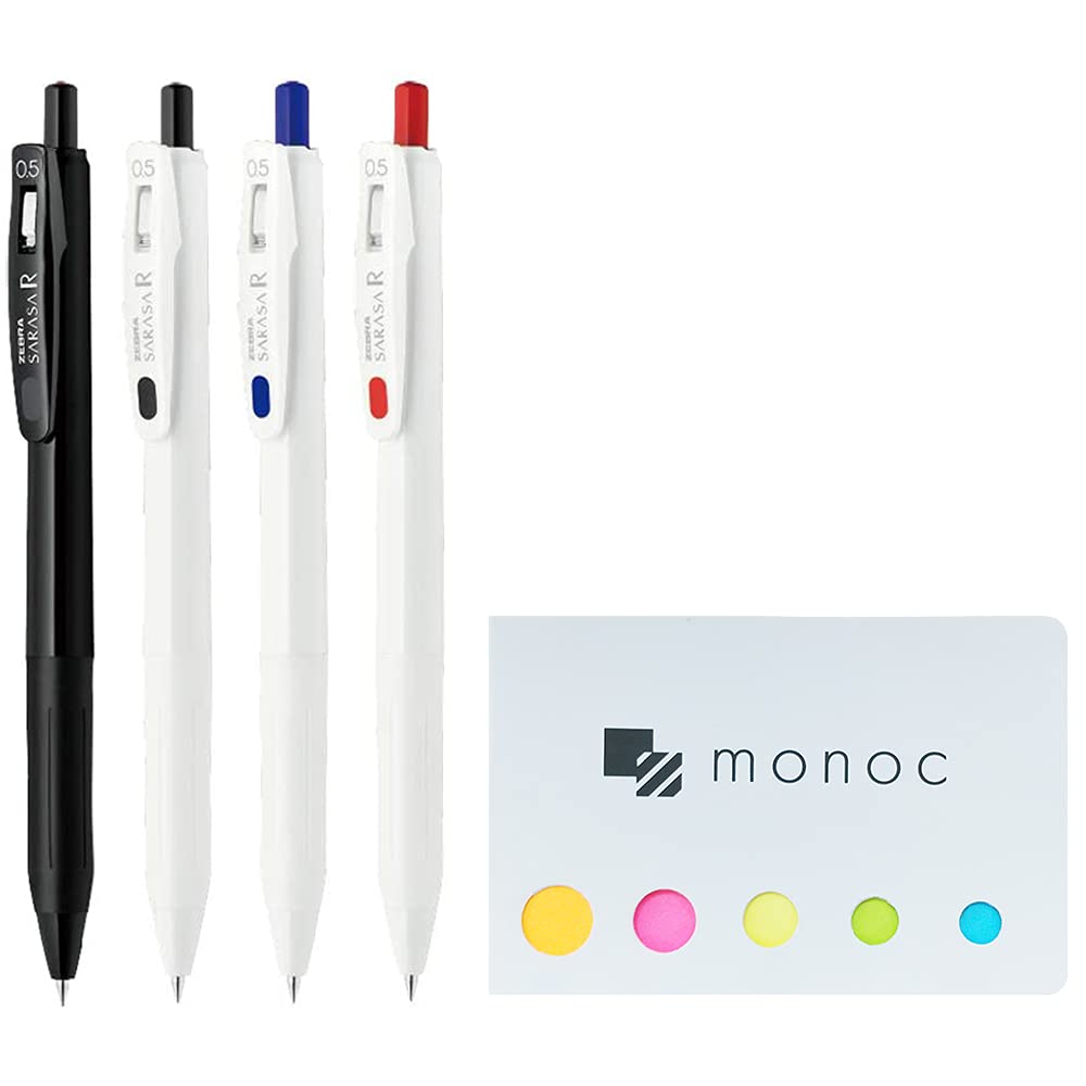 Zebra Sarasa R 0.5mm Retractable Gel Pen Set - 4 Colors (Black, Blue, Red Ink) with Sticky Notes - Smooth Writing Japanese Pens for Office, School & Journaling