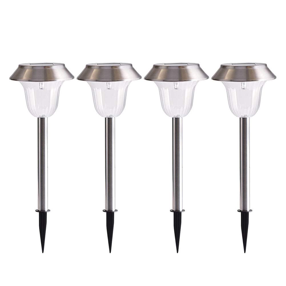 4 Pack Solar Powered Stainless Steel LED Lawn Lights - Waterproof Outdoor Landscape Lighting for Garden, Pathway, Yard, Patio Decoration