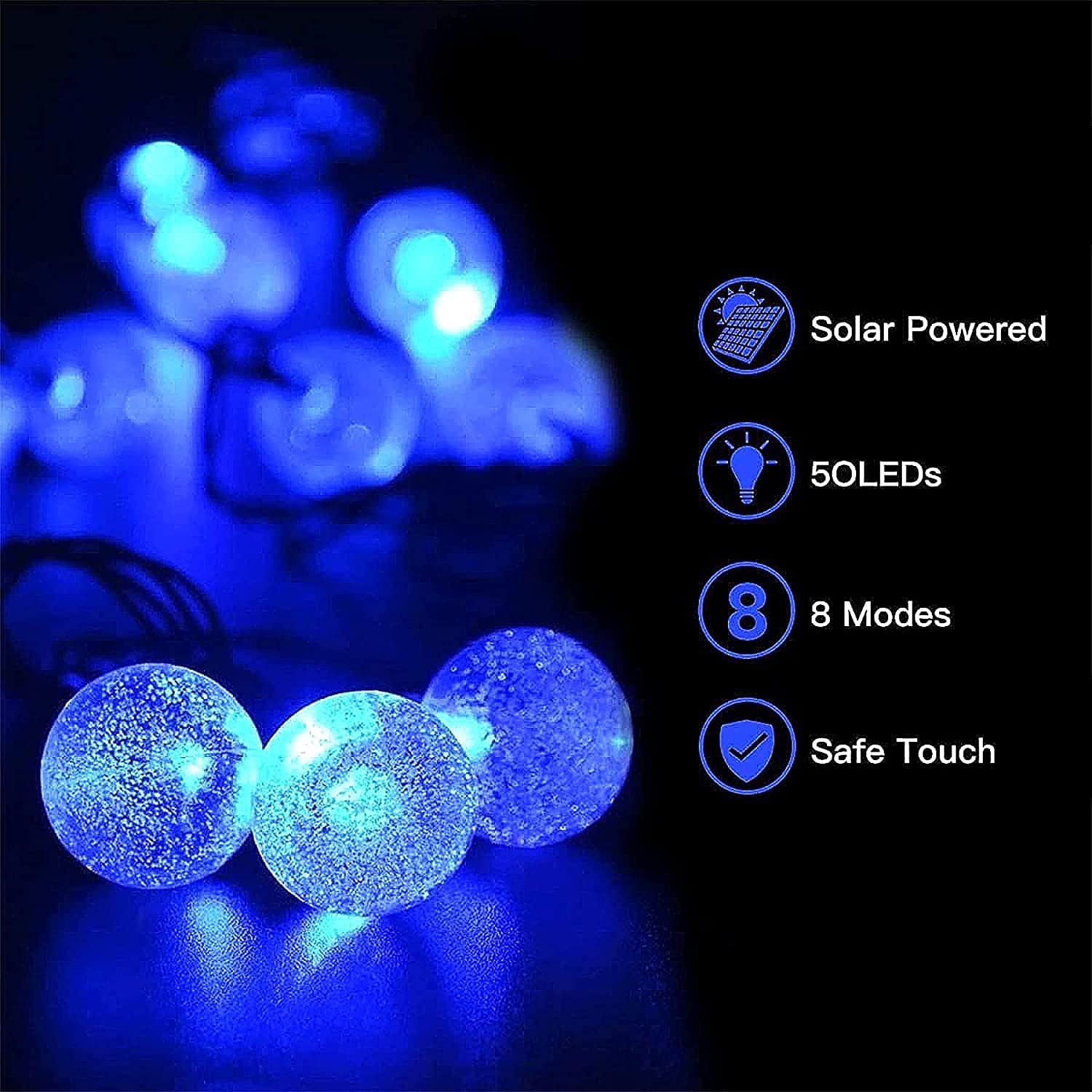 Halloween Solar Lights Outdoor Waterproof - 50 LED String Lights With 8 Lighting Modes, 7M/24 Ft for Tree, Garden, Patio, Party, Festival (Blue) | Perfect for Halloween Decorations, Backyard Lighting, and Holiday Celebrations