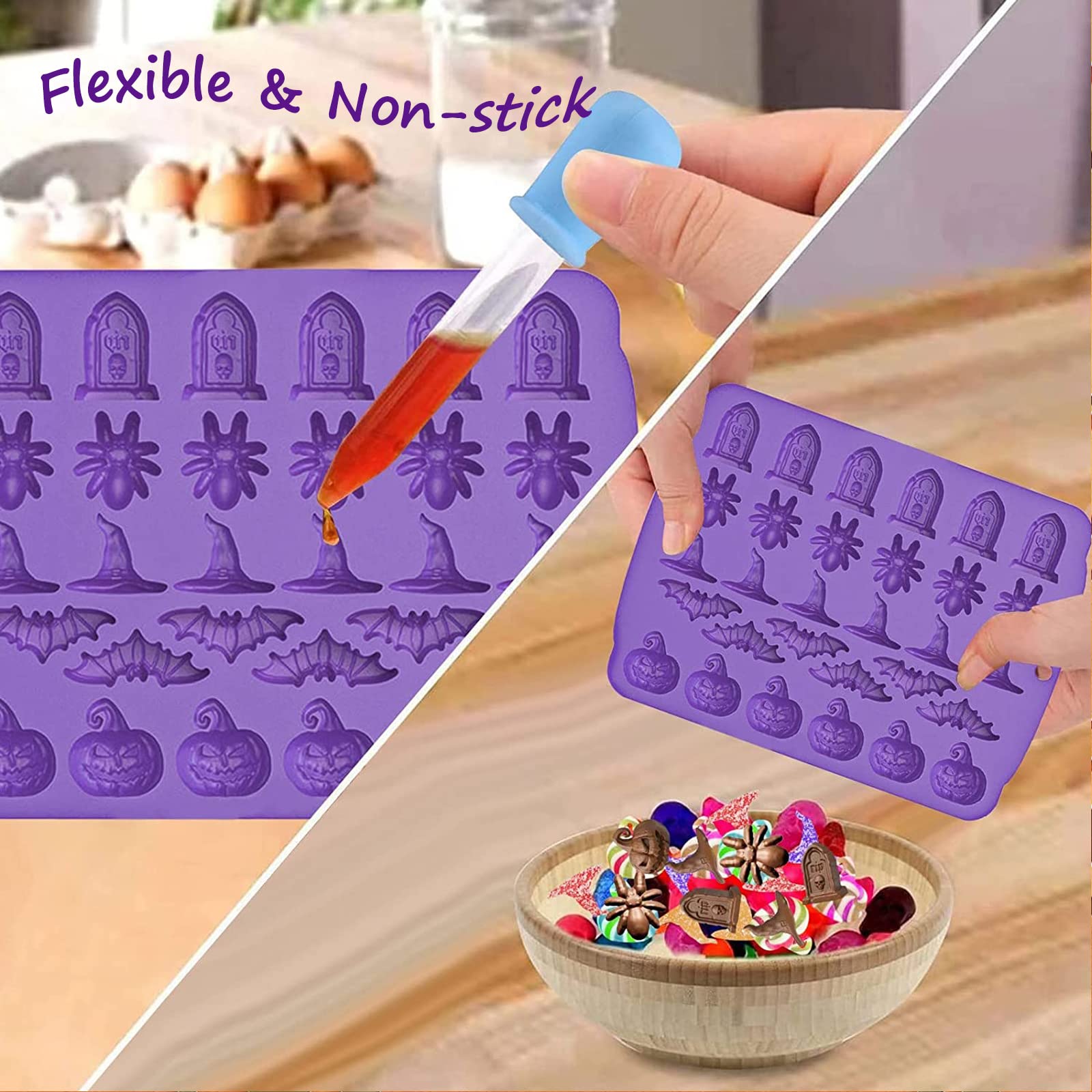 5-in-1 Halloween Silicone Candy Mold Set for Gummies, Chocolates & Jello - Reusable Baking Molds for DIY Halloween Treats, Cupcakes & Party Desserts (2 Pack) - Perfect for Halloween Parties, Home Baking & Holiday Gift Making