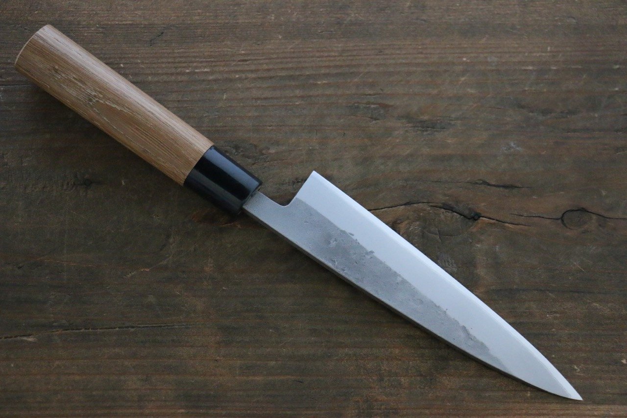 Premium Seisuke Blue Steel No.2 Nashiji Petty Utility Knife 135mm - Japanese Chef Knife with Chestnut Wood Handle - Perfect for Slicing, Dicing & Precision Cutting in Professional Kitchens & Home Cooking