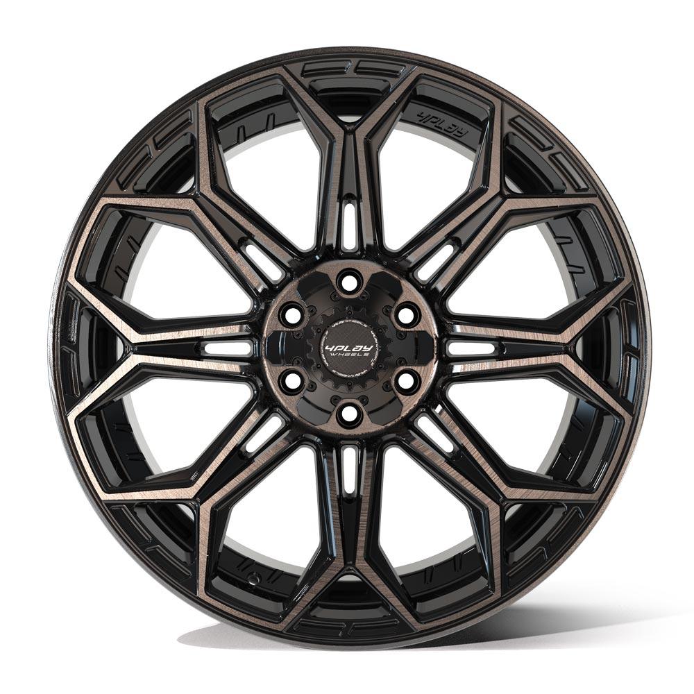4Play Gen3 4P83 Gloss Black Wheels 22x9.0 +12 Offset - 6x139.7/6x135mm Bolt Pattern - 106.1mm Hub - Brushed Face & Tinted Clear Finish - Perfect for Trucks & SUVs - Off-Road & Street Style Upgrade