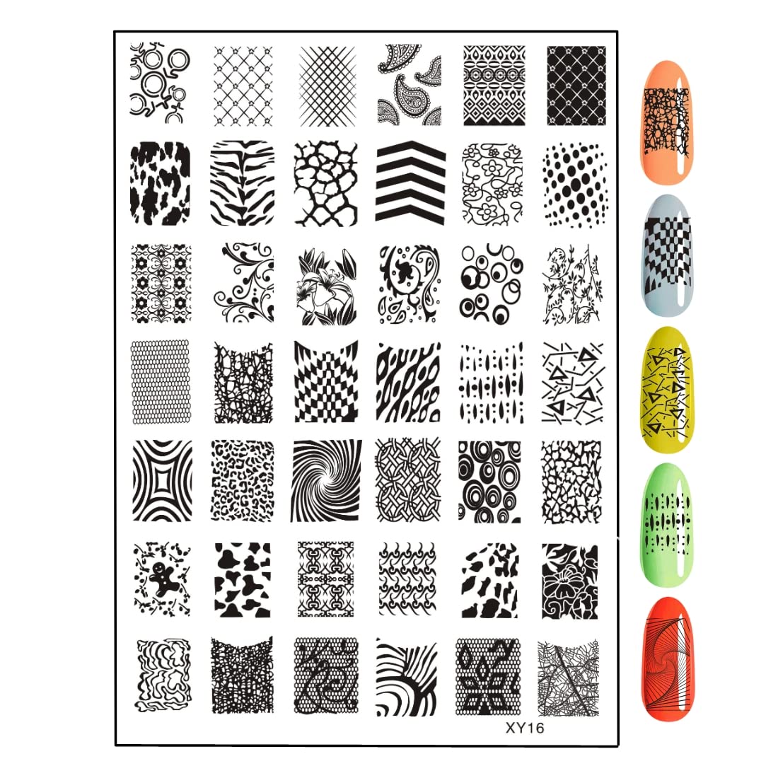 RoyalKart Nail Art Stamping Kit - 16 Jumbo Image Plates with Double-Sided Stamper & Scraper (XY16) for Professional Salon & DIY Manicure at Home