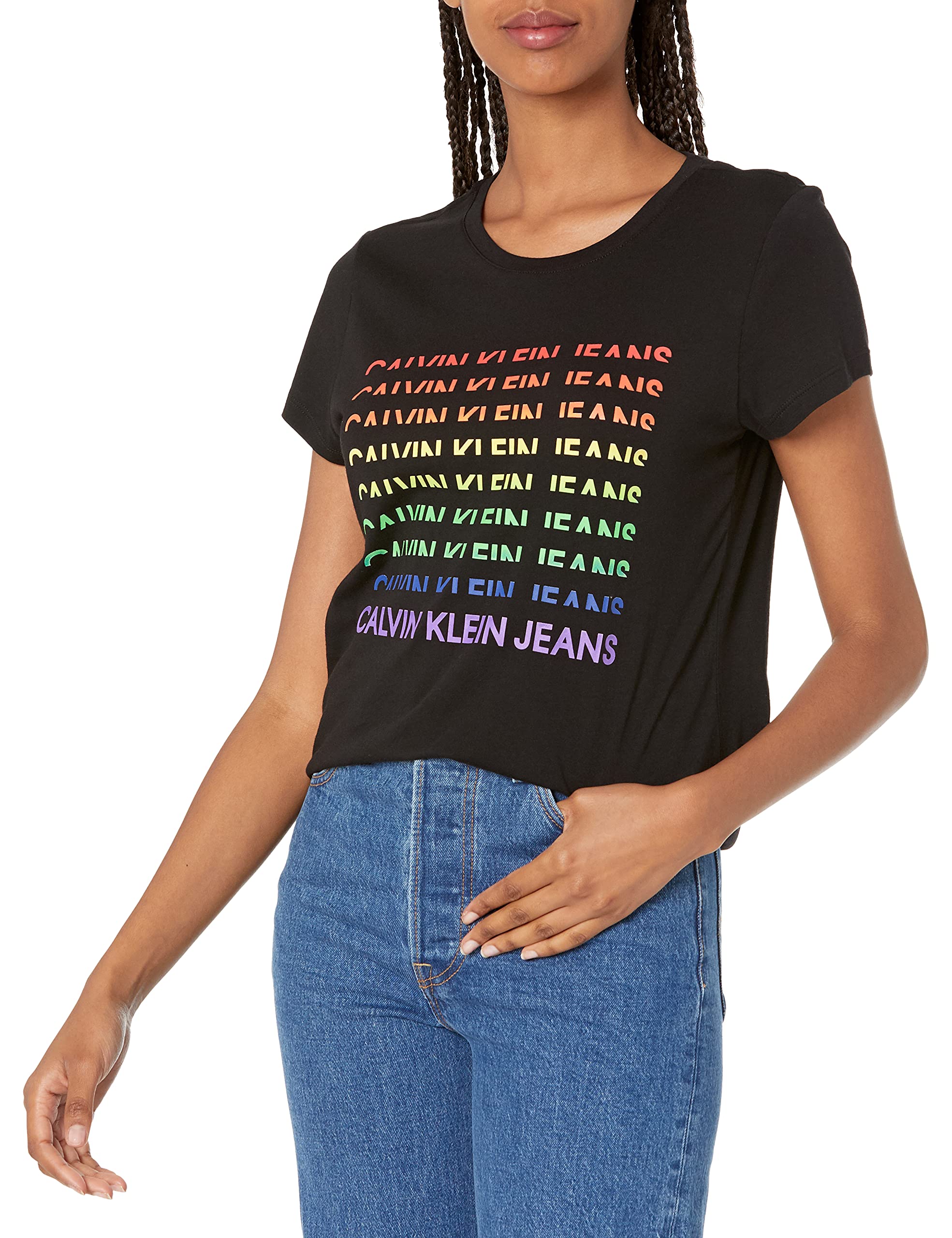 Calvin Klein Jeans Women's Ombre Iconic T-Shirt - Soft Cotton Casual Tee for Everyday Wear | Perfect with Jeans, Skirts & Layering Outfits