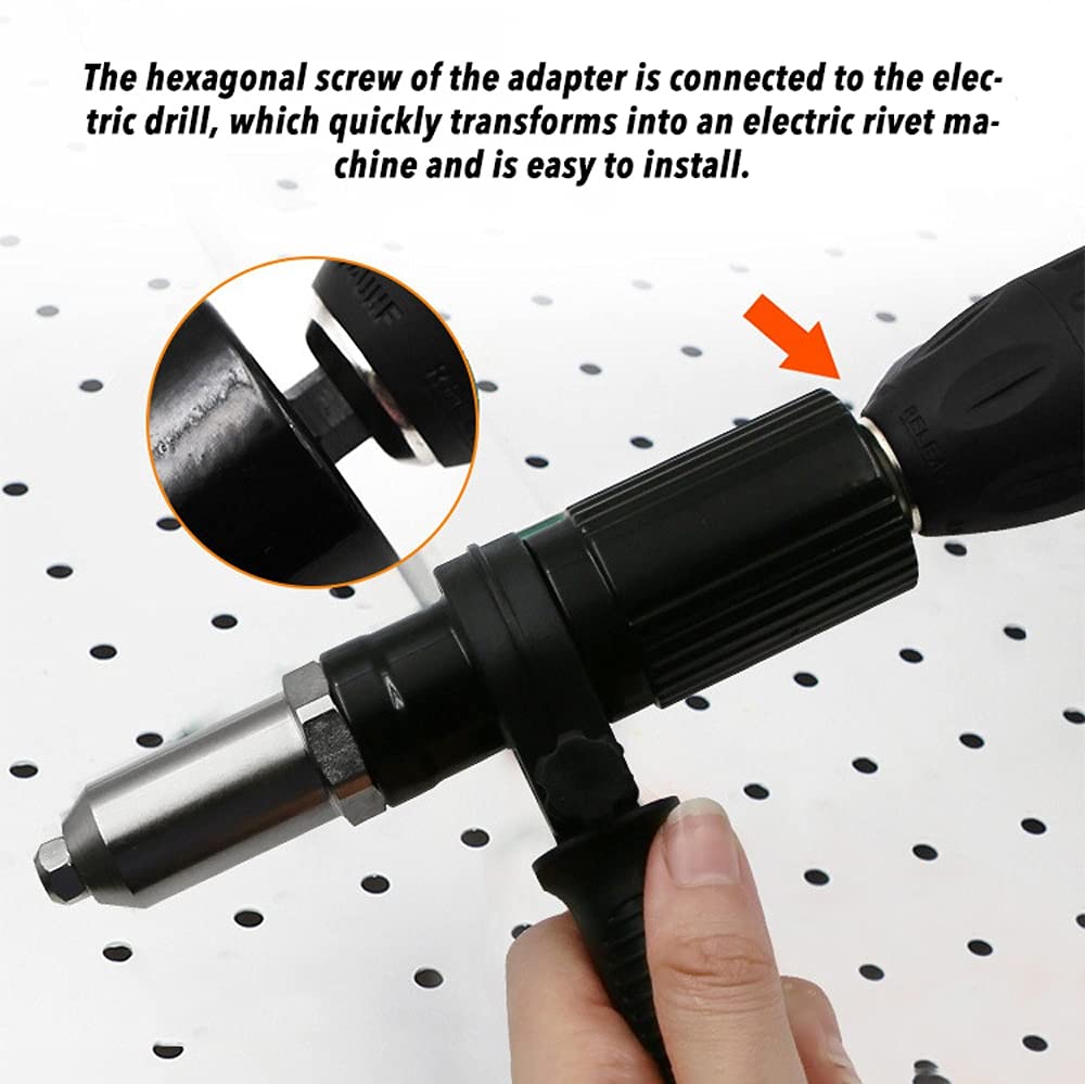 Cordless Rivet Gun Adapter Kit with 4Pcs Nozzles & Wrench - Drill Joint Riveter for Sheet Metal Work, DIY Projects & Home Repairs - Perfect for Automotive, HVAC & Construction Applications