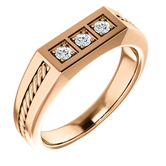 14K Gold Men's Diamond Ring - 1/5 CTW 3 Stone Rope Design Wedding Band for Engagement, Anniversary & Special Occasions