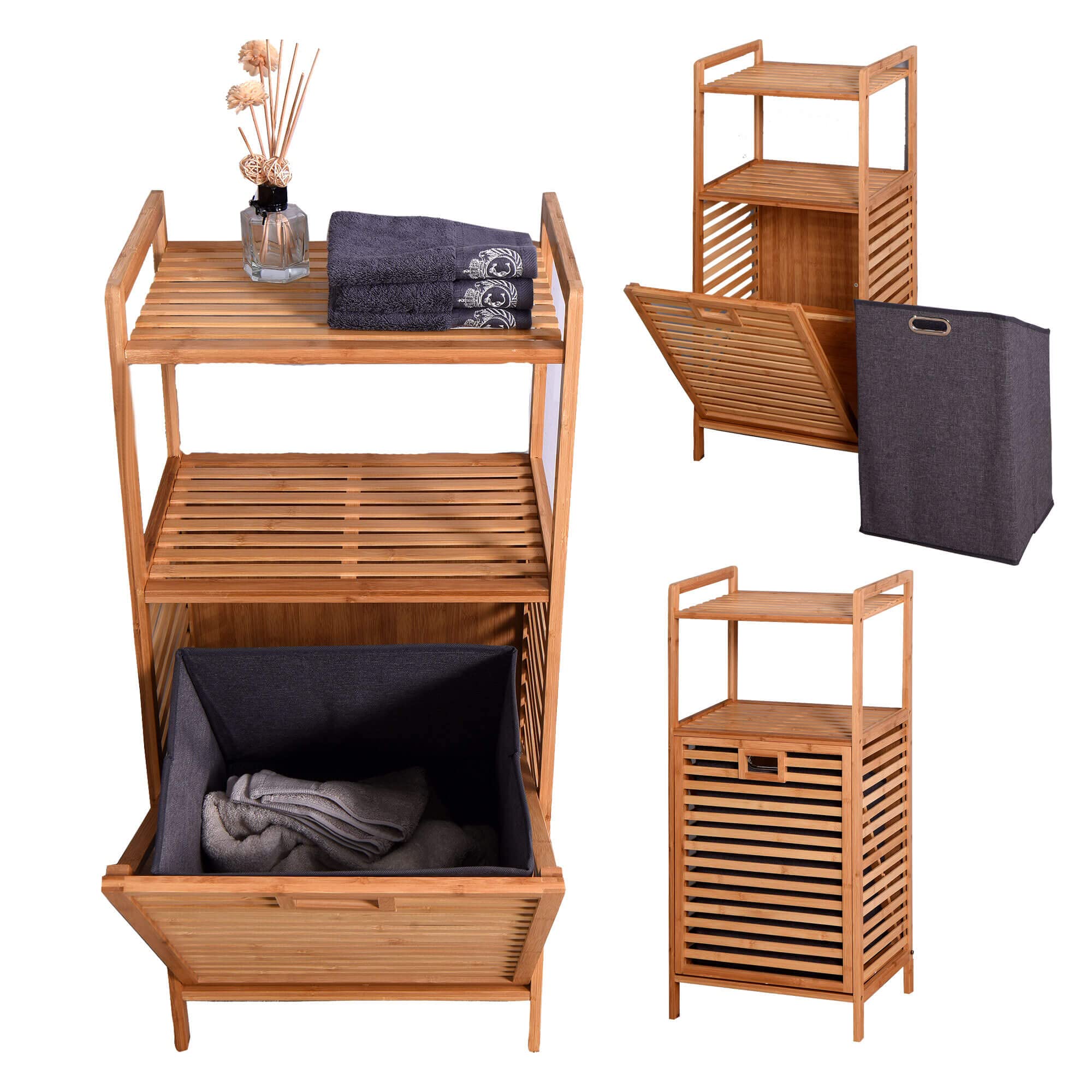 Bamboo Laundry Hamper with 2-Tier Shelf - Bathroom Storage Organizer for Clothes, Towels & Linens - Perfect for Small Spaces & Home Organization