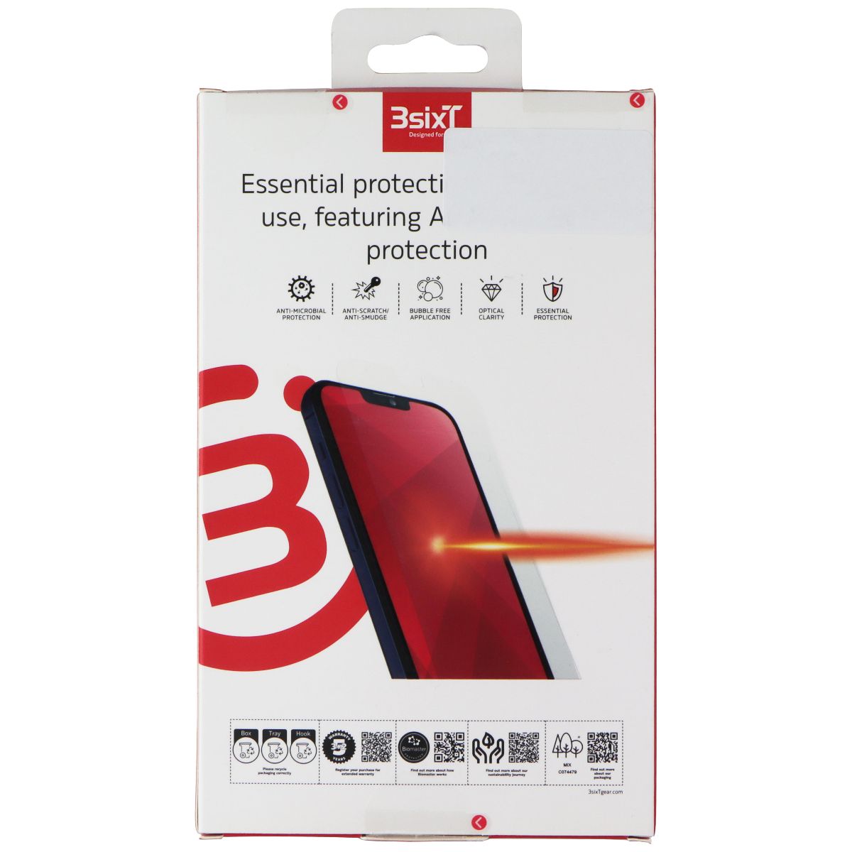 3SIXT PrismShield Hybrid Screen Protector for iPhone 13/13 Pro/12 Pro - Anti-Scratch, HD Clear, Bubble-Free Installation - Perfect for Work, Travel & Everyday Protection