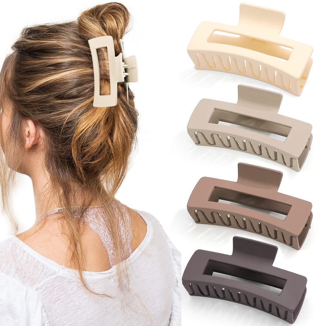 ALIBA COLLECTION 4-Piece Matte Hair Claw Clips Set for Thick Hair - Neutral Hair Accessories with Strong Hold (Multicolor) - Perfect for Updos, Ponytails & Everyday Styling