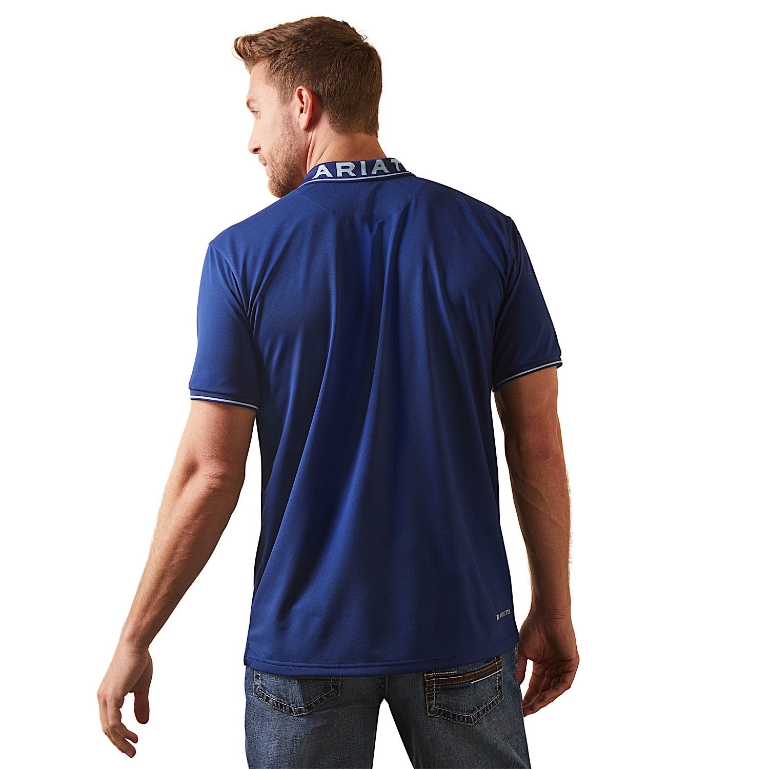 Ariat Men's Logo Fitted Short Sleeve Polo Shirt - Cloudburst Blue - Casual & Work Wear for Outdoor Activities & Golf