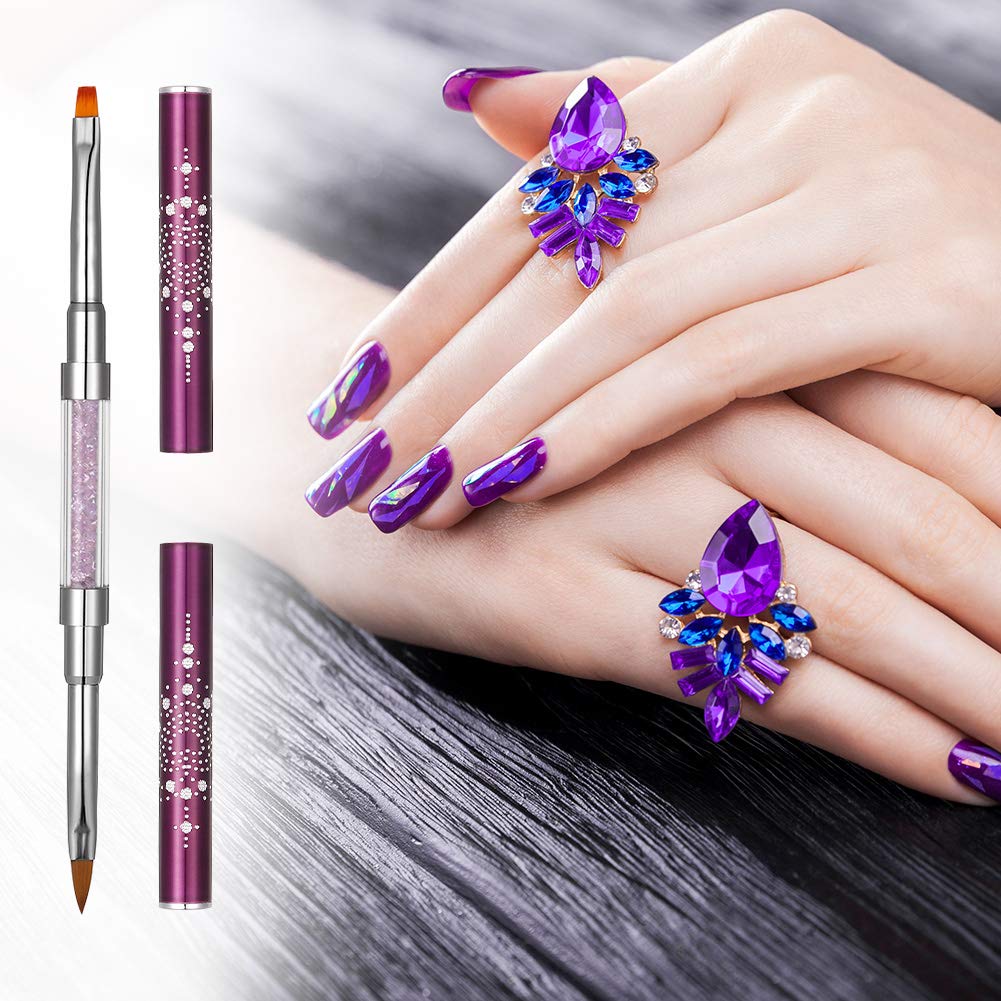 3 Pack Dual-ended Nail Art Brush Set - Nail Painting Brushes with Nylon Hair & Rhinestone Handle for UV Gel, Acrylic Nails - Perfect for Salon, Home Manicure & Professional Nail Art Designs