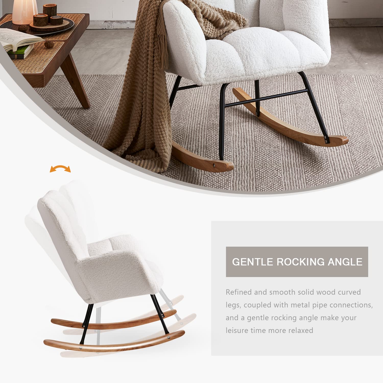 Modern Teddy Glider Rocking Chair with High Backrest - Nursery & Living Room Rocker in Ivory | Perfect for Baby Nurseries, Breastfeeding & Relaxing