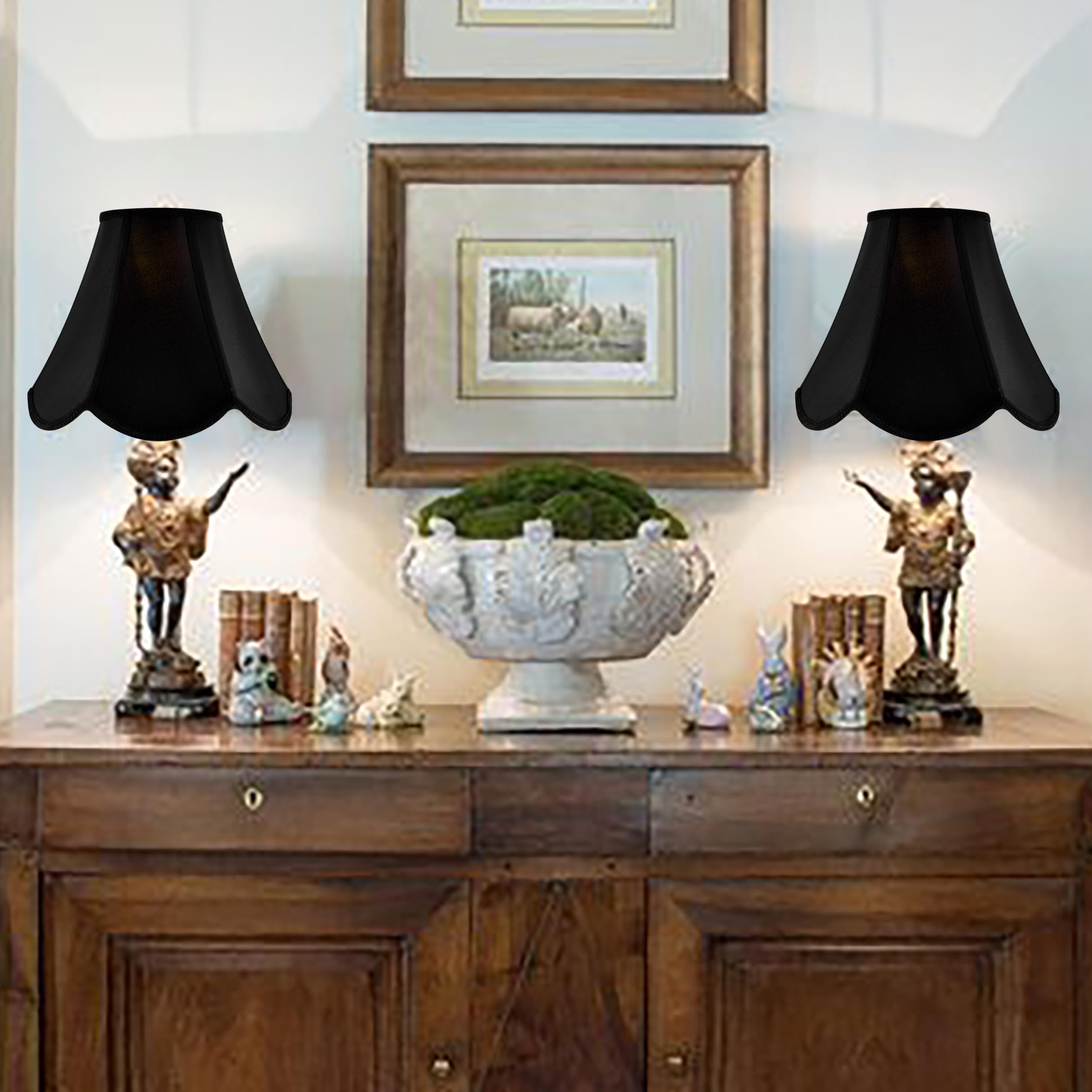 GO&SO Black Bell Lamp Shades Set of 2 - Scalloped Petal Edge Design, 6